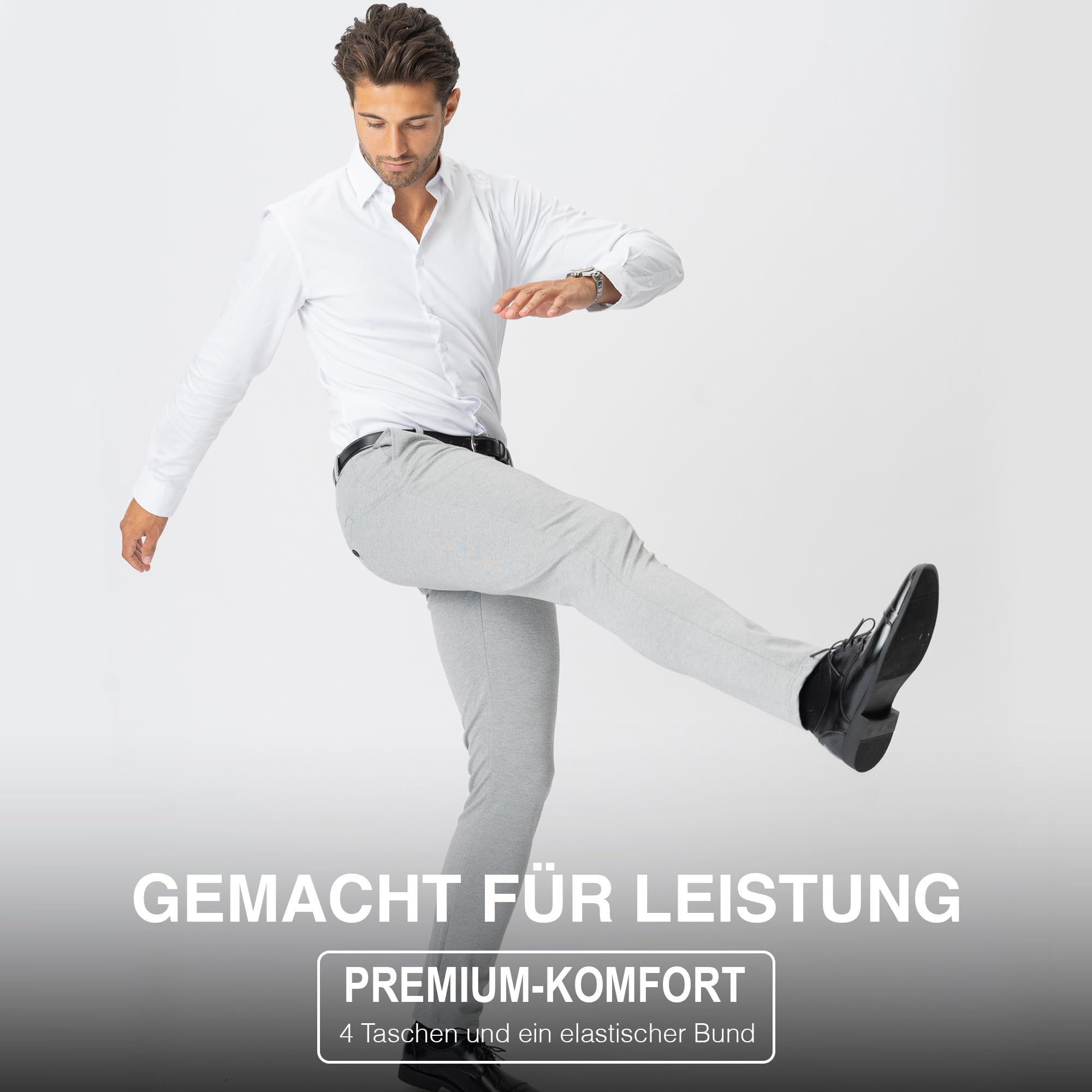 Performance Pants Męskie stylowe spodnie ze stretchem, krój slim fit, spodnie ze stretchem, wygodne i praktyczne, do pracy i w czasie wolnym, wygodne spodnie materiałowe dla, jasnoszary, 28W / 32L