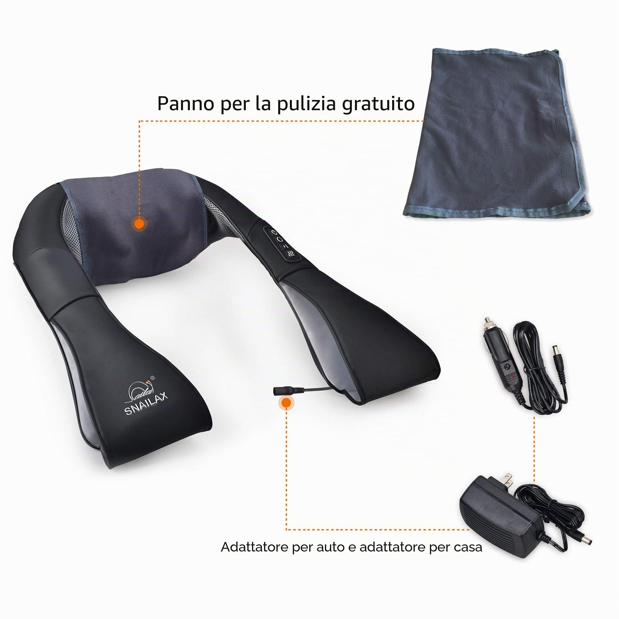 Snailax Shiatsu Massaggiatore per collo con calore, impastare spalle e schiena, 4D Deep Tissue, cuscino massaggiante per casa e ufficio, ideale come regalo di Natale per donne e uomini
