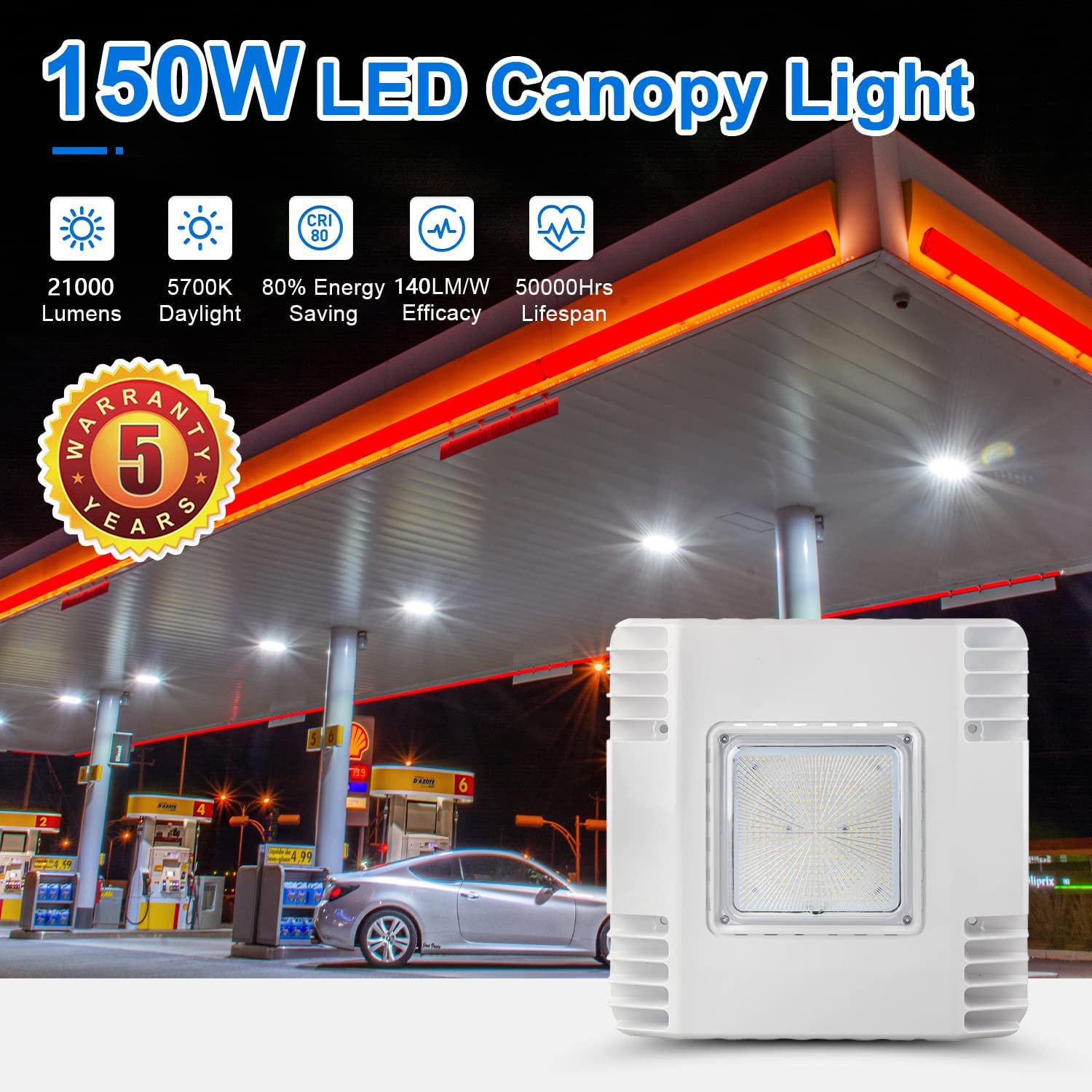 150W LED Gas Station Canopy Light 5700K 21000LM Ultra Bright Surface Mount LED Garage Shop Ceiling Light 600W — view 2