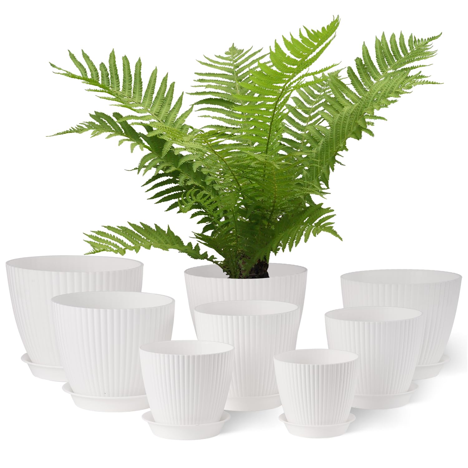 Gardrium Macetero de plástico (19-17,8-16,5-15,2-14-12,7-11,4-10,2 cm), juego de 8 maceteros de plástico con agujeros de drenaje, macetas para interiores y balcones, color blanco
