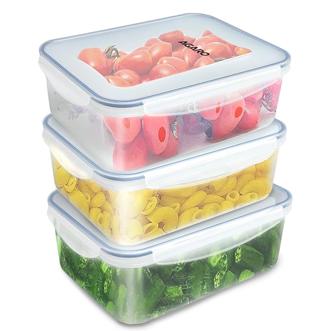 AGARO Airtight Container, Food Storage Container With Lid, Multipurpose Kitchen Container, Rectangular Plastic Body, BPA Free, 1.5L, Pack of 3