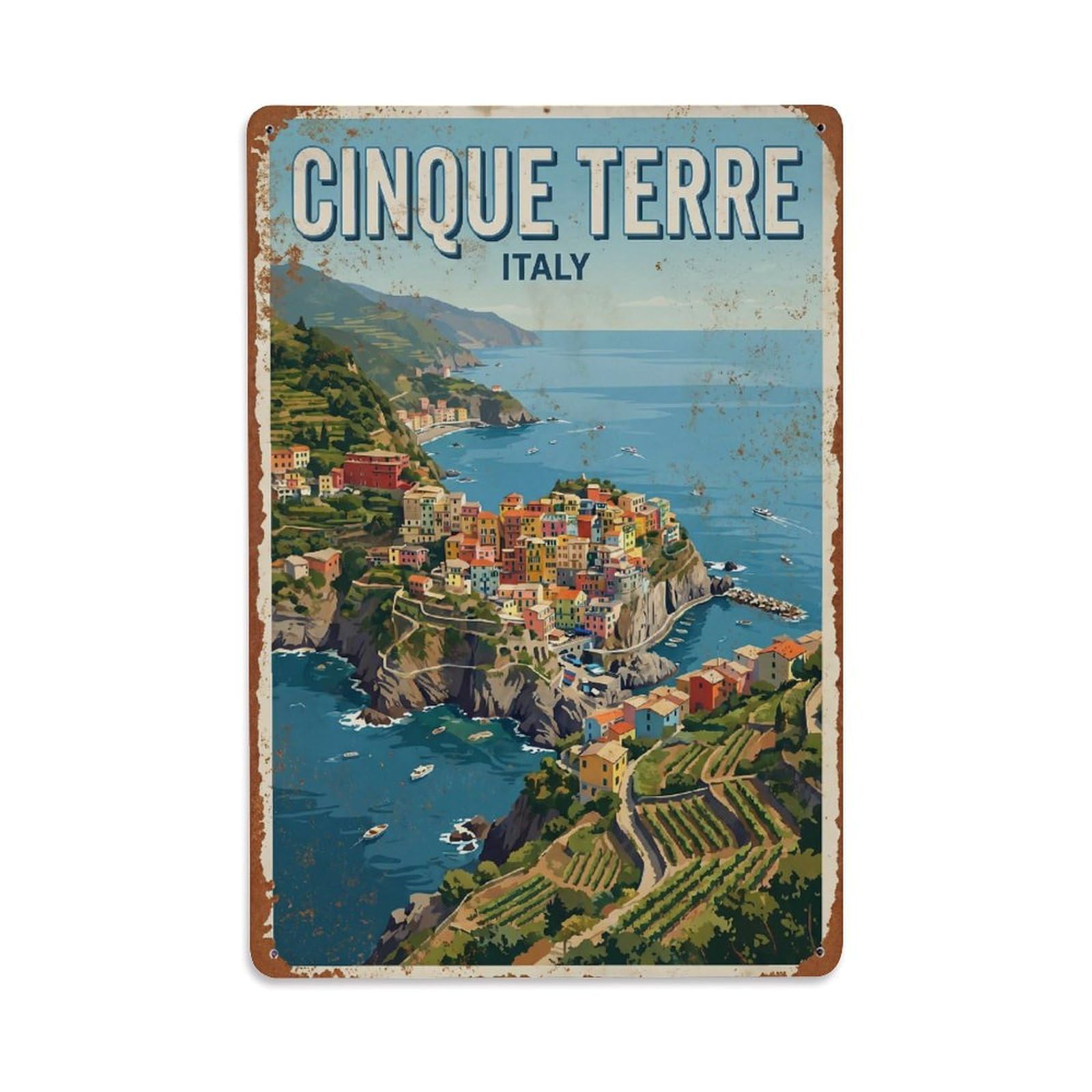 Huiyhb 8X12inch(20X30cm) Vintage Travel Cinque Terre Italy Viewing Metal Tin Sign