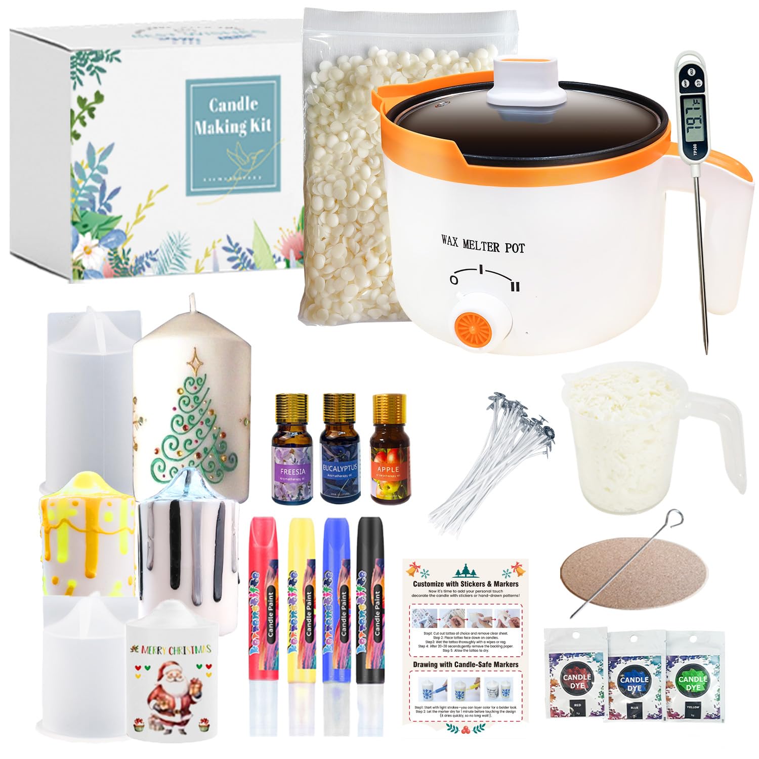 Ksedcon Kit per realizzare candele fai da te per adulti principianti con stampi | Kit per sciogliere la cera, pastelli ad acquerello e oli profumati, con misurino