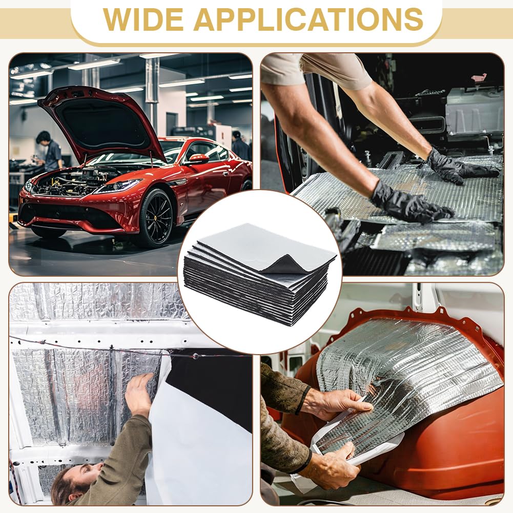 BENECREAT 15 Packung 410x250mm Automobil Schalldämmmatte, Synthetischer Gummi Auto Dämmmaterial, 9mm Dicke Silber Selbstklebende Vibrationsdämpfer für Motorraum Fahrgastzelle