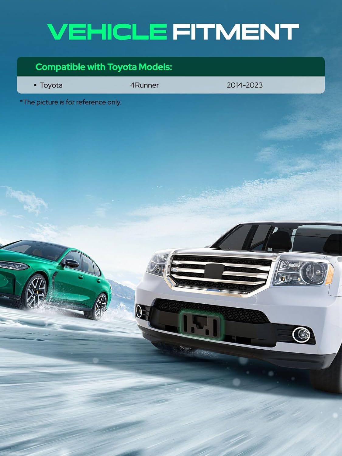 YHTAUTO Front License Plate Bracket w/Screws Compatible with Toyota 4Runner 2014-2023, with Chrome Trim, PP Plastic Black Bumper License Plate Frame, No Drill Licence Plate Holder