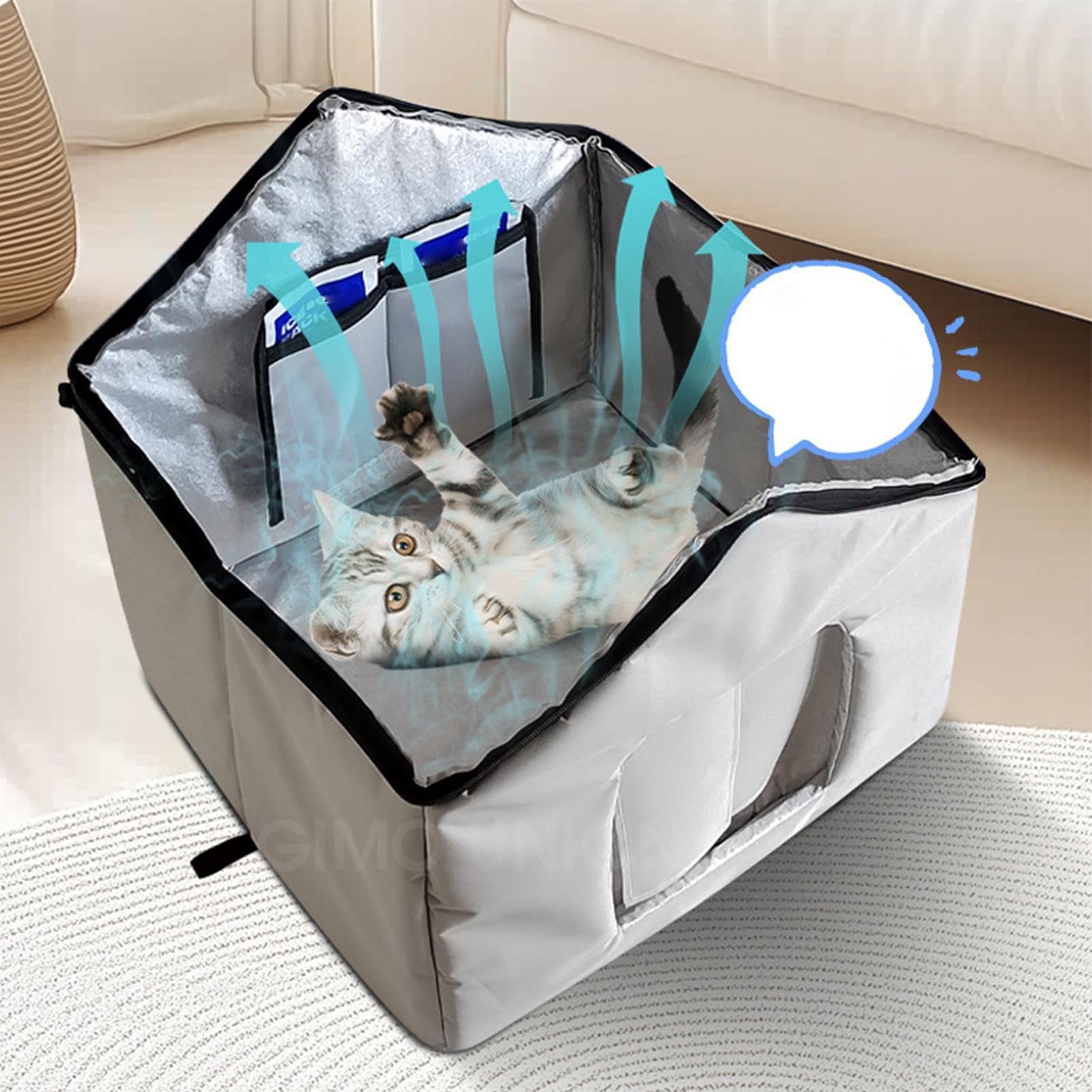 Cooling Cat House,Ice Pack Cooling Cave,Foldable Waterproof Sleeping Pod,Oxford Fabric Ice Insulated Interior,Pet Bed Shelter Nest,Cat Dog Summer Rest House for Kitten Puppy Use