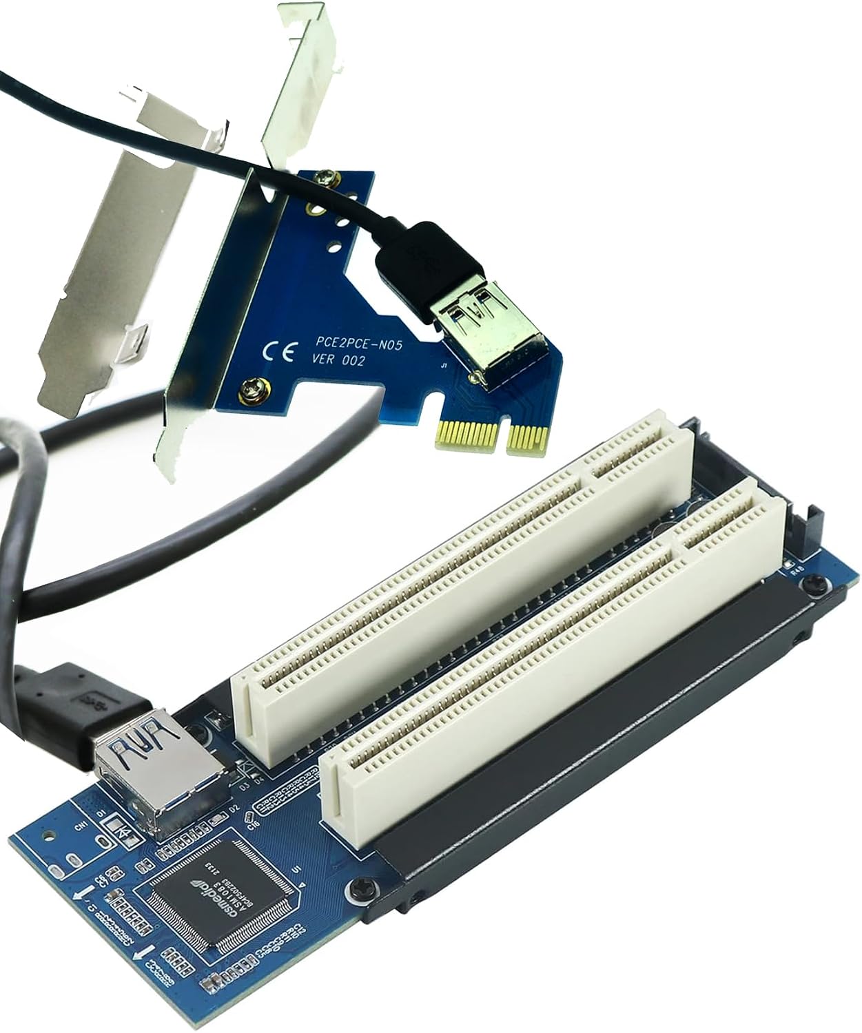 Sintech PCI-E Express X1 to Dual PCI Riser Extender Card with LP Bracket and Angled SATA Extension Cable