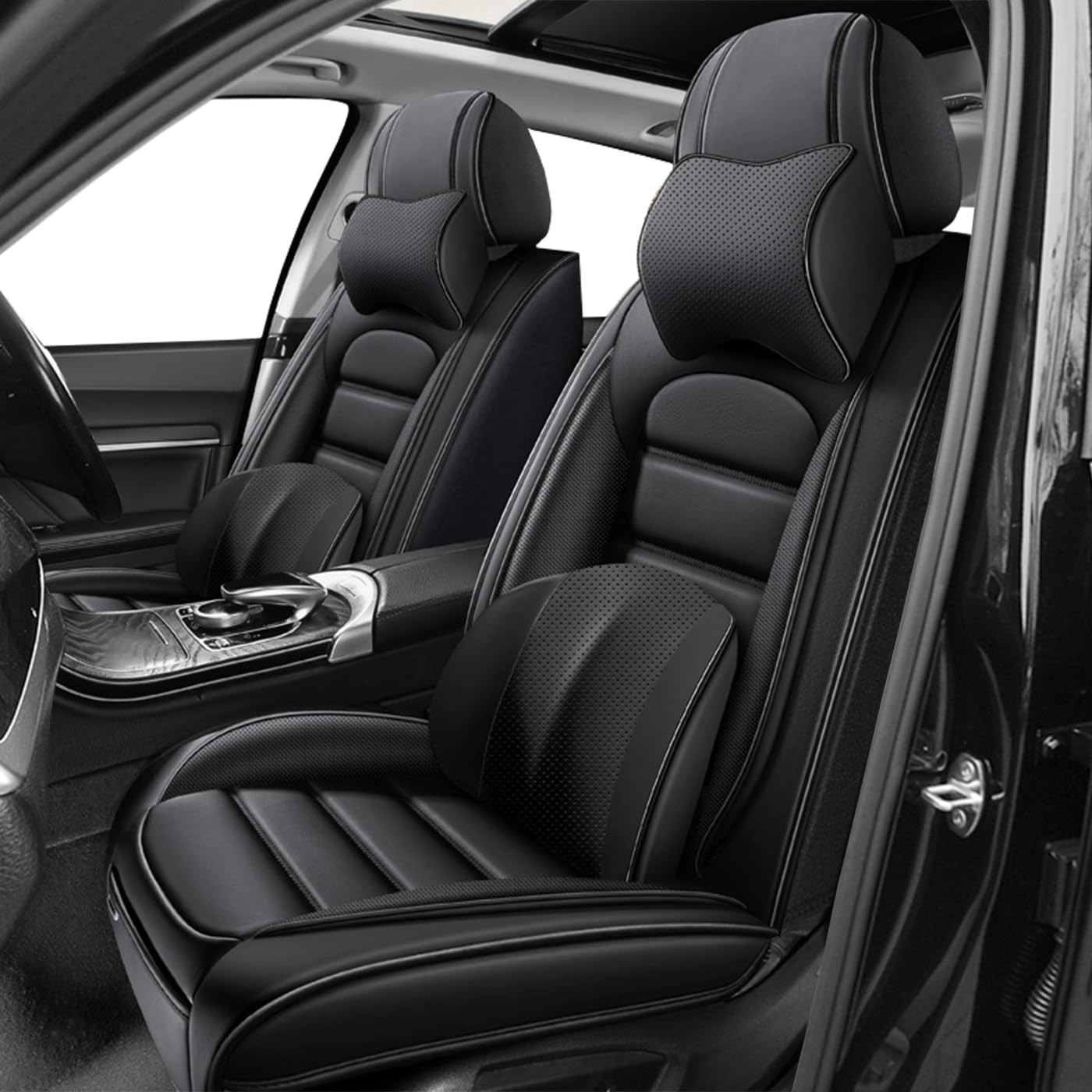 Car Seat Covers for X2,for BMW X2 2018-2025 2026,Waterproof Leather Seat Covers,Compatible Airbag,Front Set Comfort Car Seat Protectors for Most Cars(Pillows,Black)