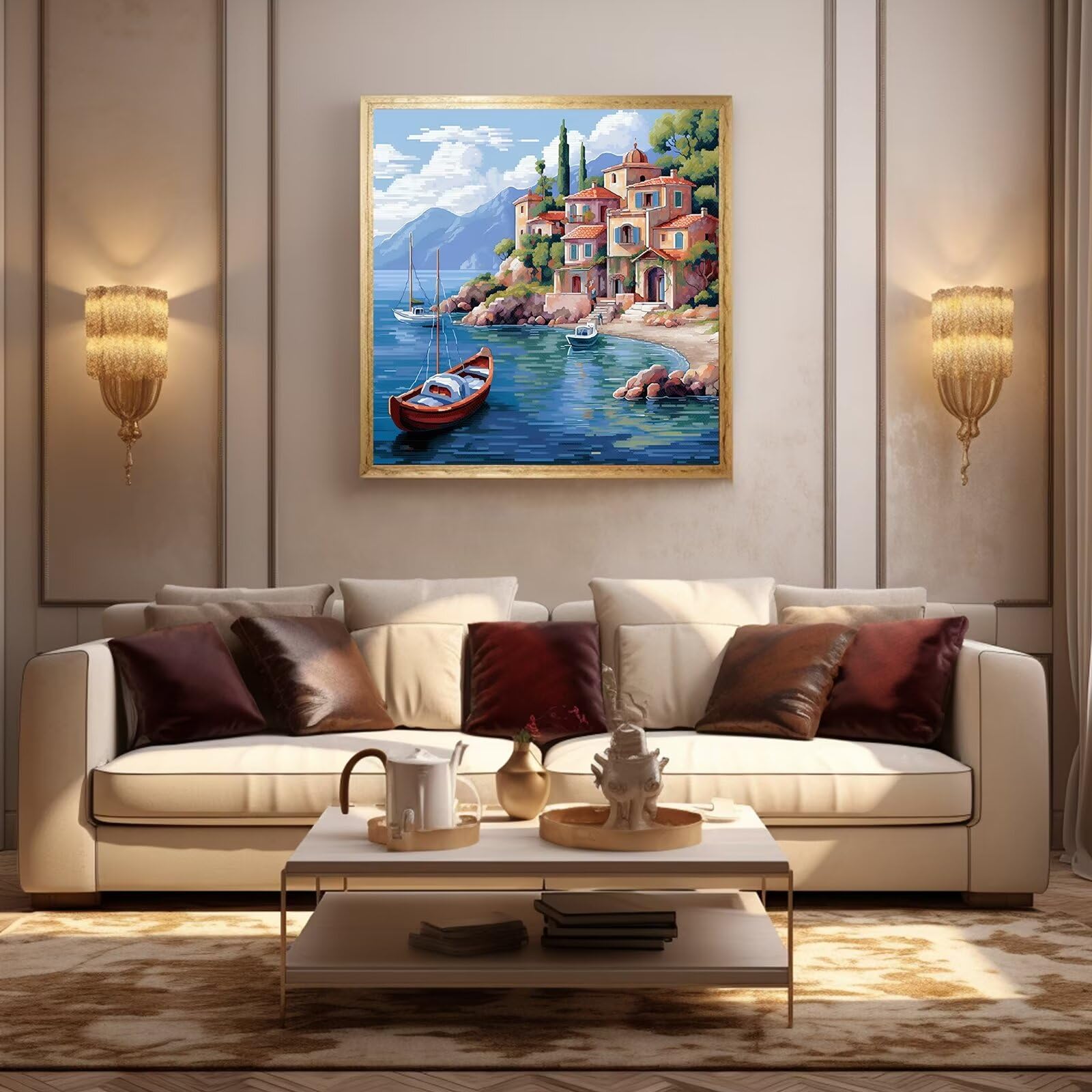 Kit Punto Croce Paesaggio Fluviale - Prestampato 40x40 Cm, Per Principianti, Con Filo, Ago E Istruzioni - Foto 6