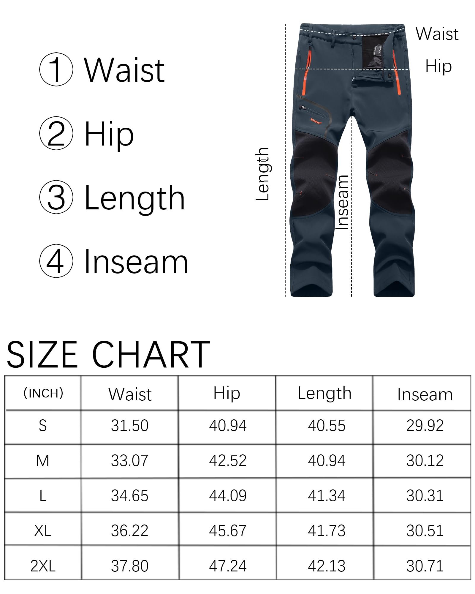 YAOHUOLE Men's Hiking Trousers Winter Fleece Lined Softshell Pants Waterproof Walking Trousers Lightweight Outdoor Work Trousers with Zip Pockets