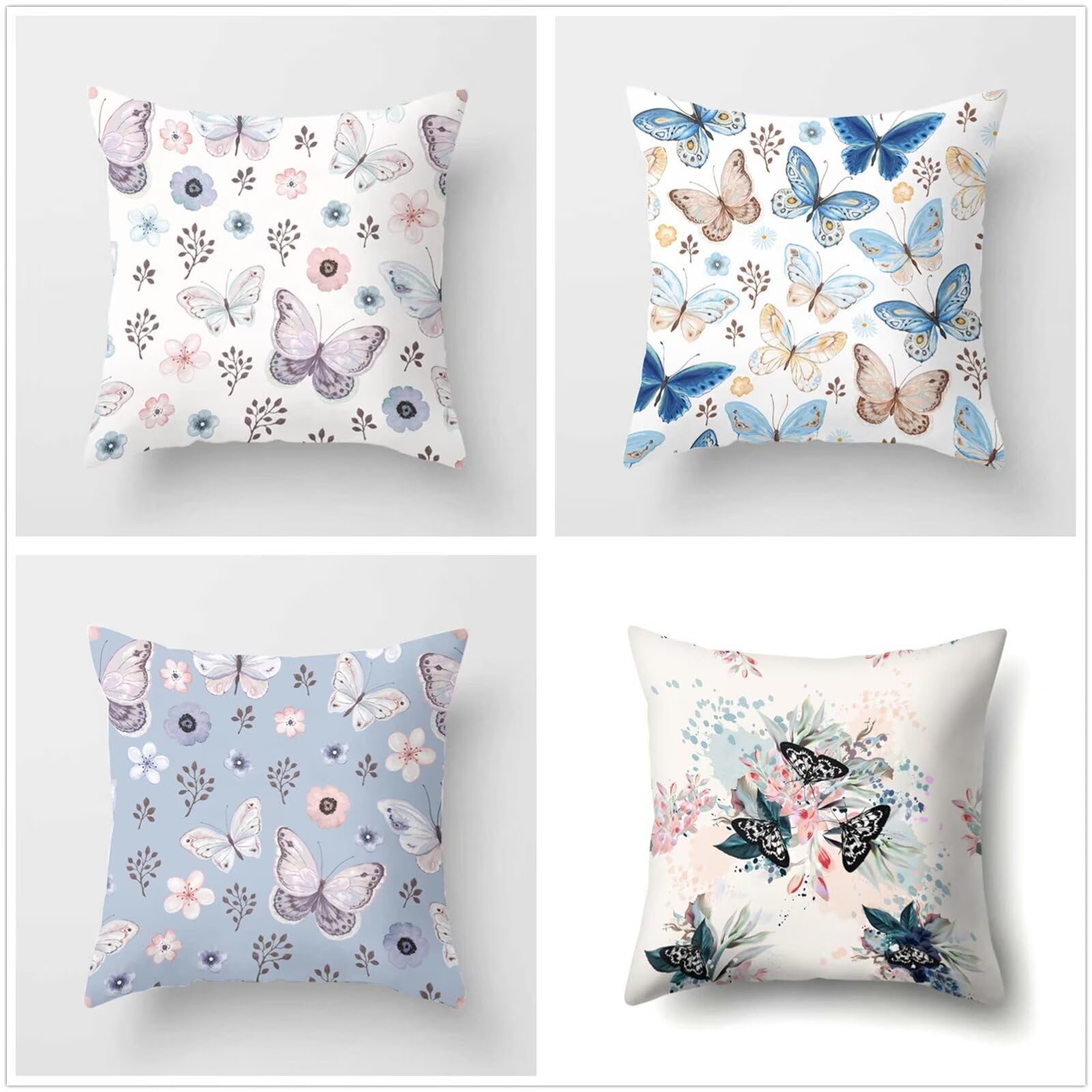 Federe Cuscini Divano 65x65cm Set di 4 Cuscini per Divano in Morbido Cuscini da Esterno,Quadrato Doppio Lato Estate Impermeabili Farfalla Cuscini Decorativi,per Divano Soggiorno Sedia Letto Blu OW1354