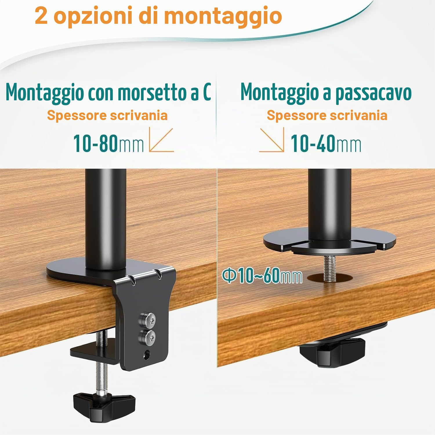 ELIVED Supporto verticale per 2 monitor, asta da 80 cm per monitor da 13-32 pollici fino a 8 kg Supporto doppio per monitor EV4012