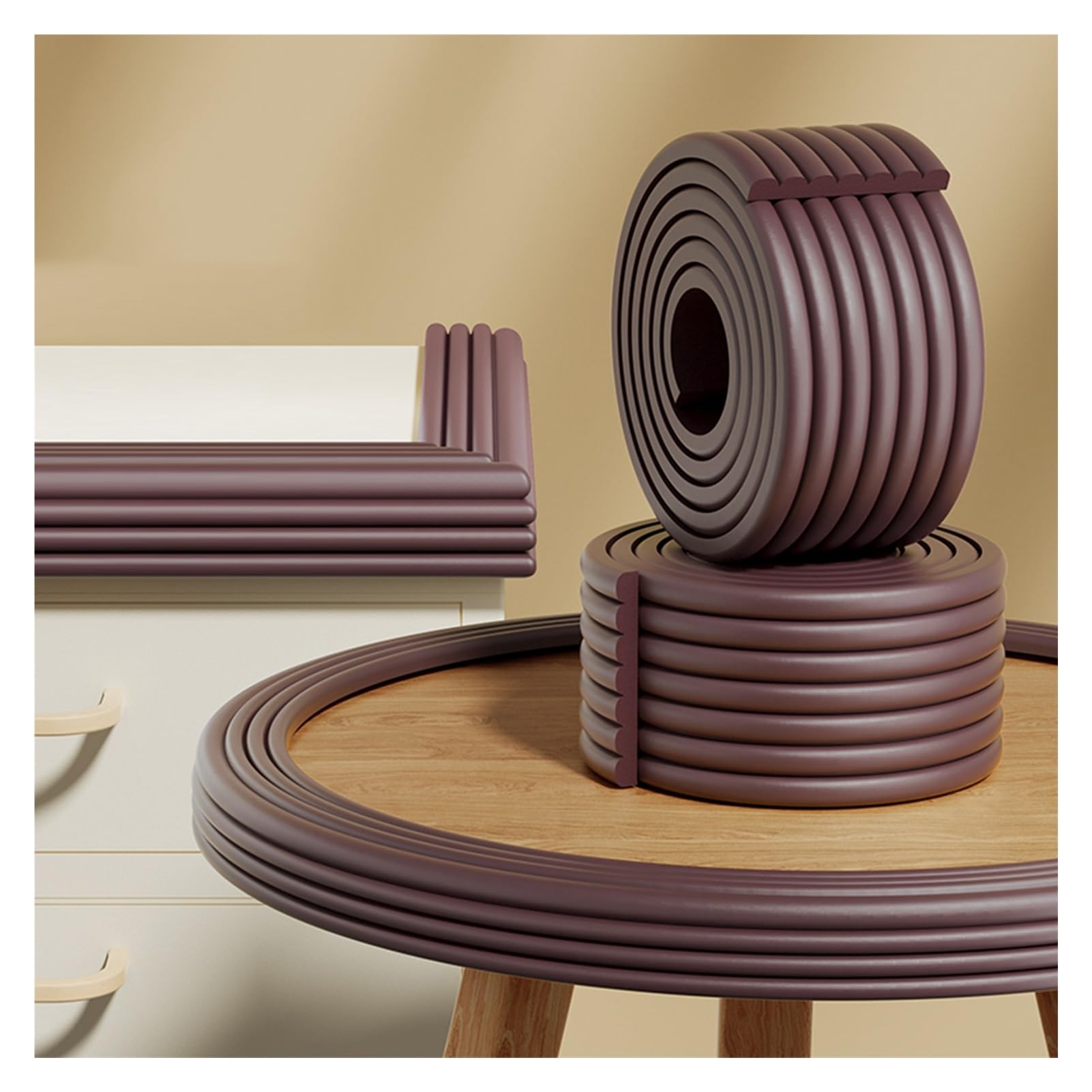 Protecteur d'angle de Bord de Meuble, Protection de sécurité en Forme de W, Mousse de Protection de Bord de Table de Meuble Extra épaisse pour Bords de Table et Coins Pointus (Marron 3 pièces)