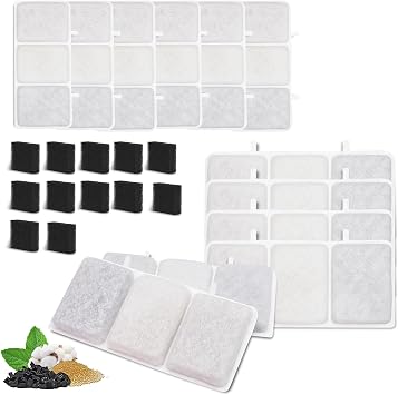 12 Pack Replacement Water Filter & 12 Pack Replacement Pre-Filter Sponges Compatible with Petory 74oz/2.2L Automatic Pet Fountain