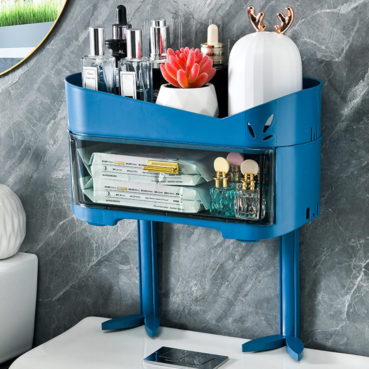 Meuble de rangement pour toilettes à 2 niveaux idéal pour petits espaces et WC