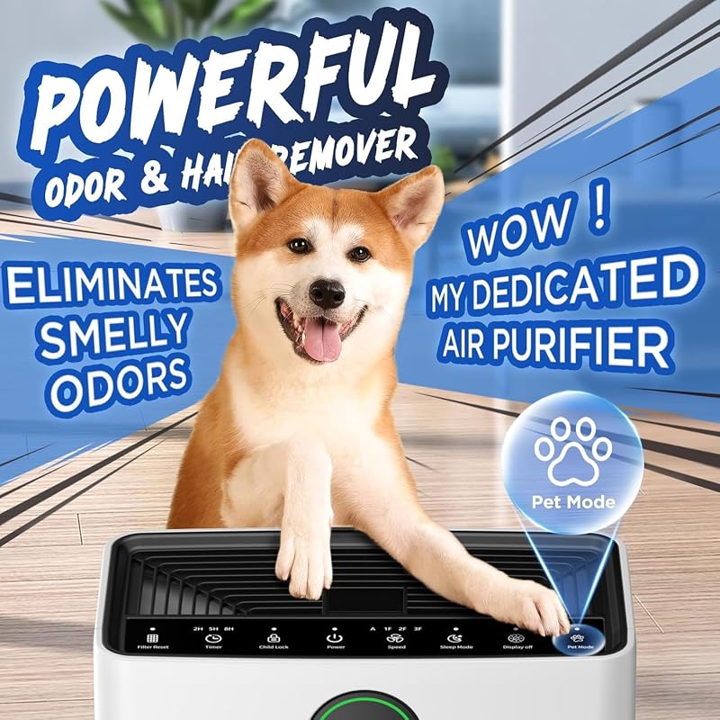 Air Purifiers for Home Large Room up to 2200sq.ft, MOOKA Air purifier for Home Pets with Washable Filter, PM 2.5 Display Air Quality Sensor Air Cleaner for Bedroom, Dorm room, Pets, Office PR1 (White) image 2