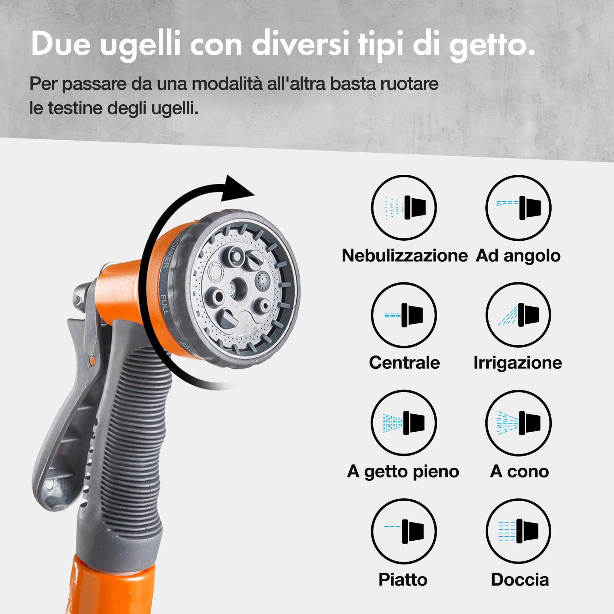 Avvolgitubo da Giardino – Tubo Irrigazione con Avvolgitubo da Parete Retrattile, con Blocco e Riavvolgimento Automatici, Elementi di Fissaggio e Pistola a 8 Modalità, Rotazione 180° (20 m)