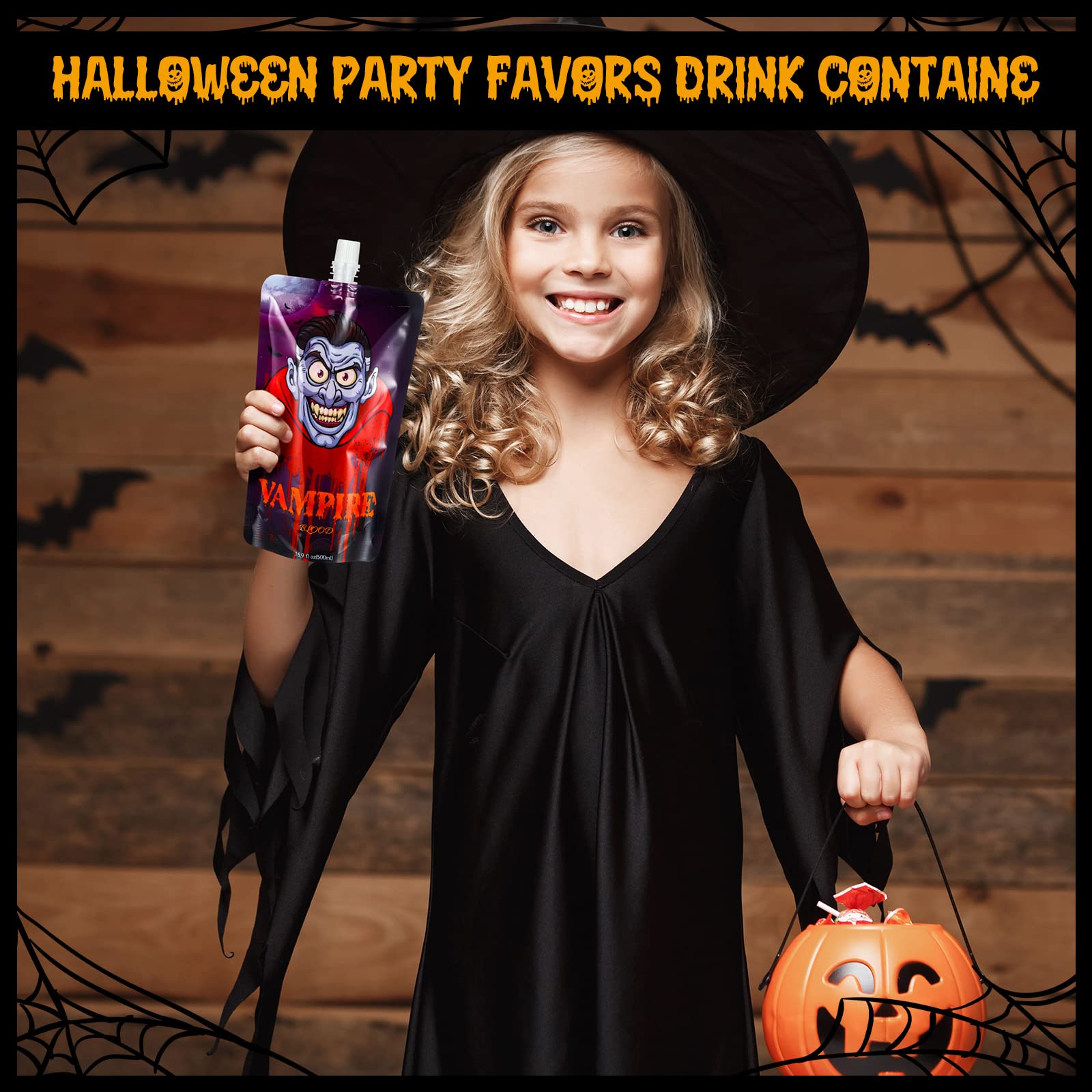 Jerify 80 Pcs Halloween Blood Bags Party Supplies Include 72 Halloween Drink Pouches with 4 Syringes and 4 Mini Funnels for Halloween Party Vampire Zombie Costumes Props