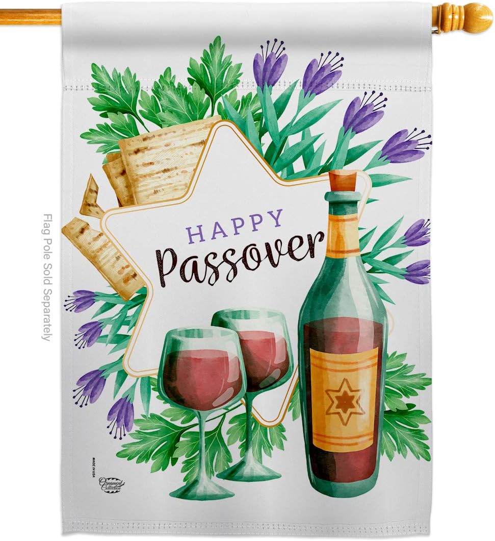 Happy Passover House Flag Religious Wine Celebration Festival Holiday Jewish Hanukkah David Small Decorative Gift Yard Banner Made In USA 28 X 40
