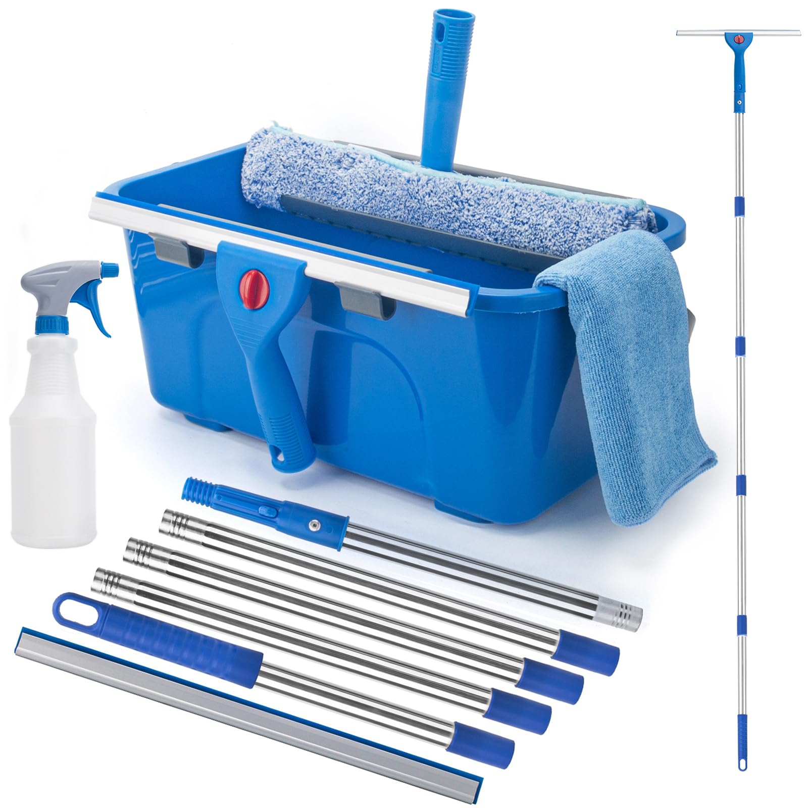 Photo 1 of Window Cleaning Kit for Home and Commercial Use, 6 Ft Long Handle Professional Glasses Cleaner Squeegee with 3 Gallon Bucket and Spray Bottle and Scrubber, Car Windshield Washing Tool