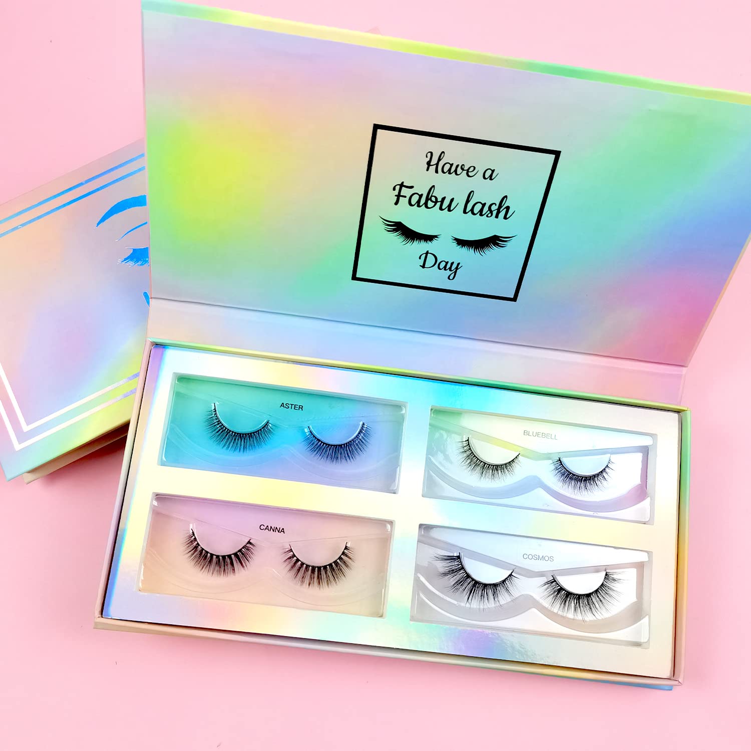 Meow Lashes, 4 Pair Lash Book, Luxurious Lash Book, 4 Different variants In Each Set, For Glammed up Look, Faux Mink Lashes, Reusable Lashes, Set A (Aster, Canna, Bluebell, Cosmos)