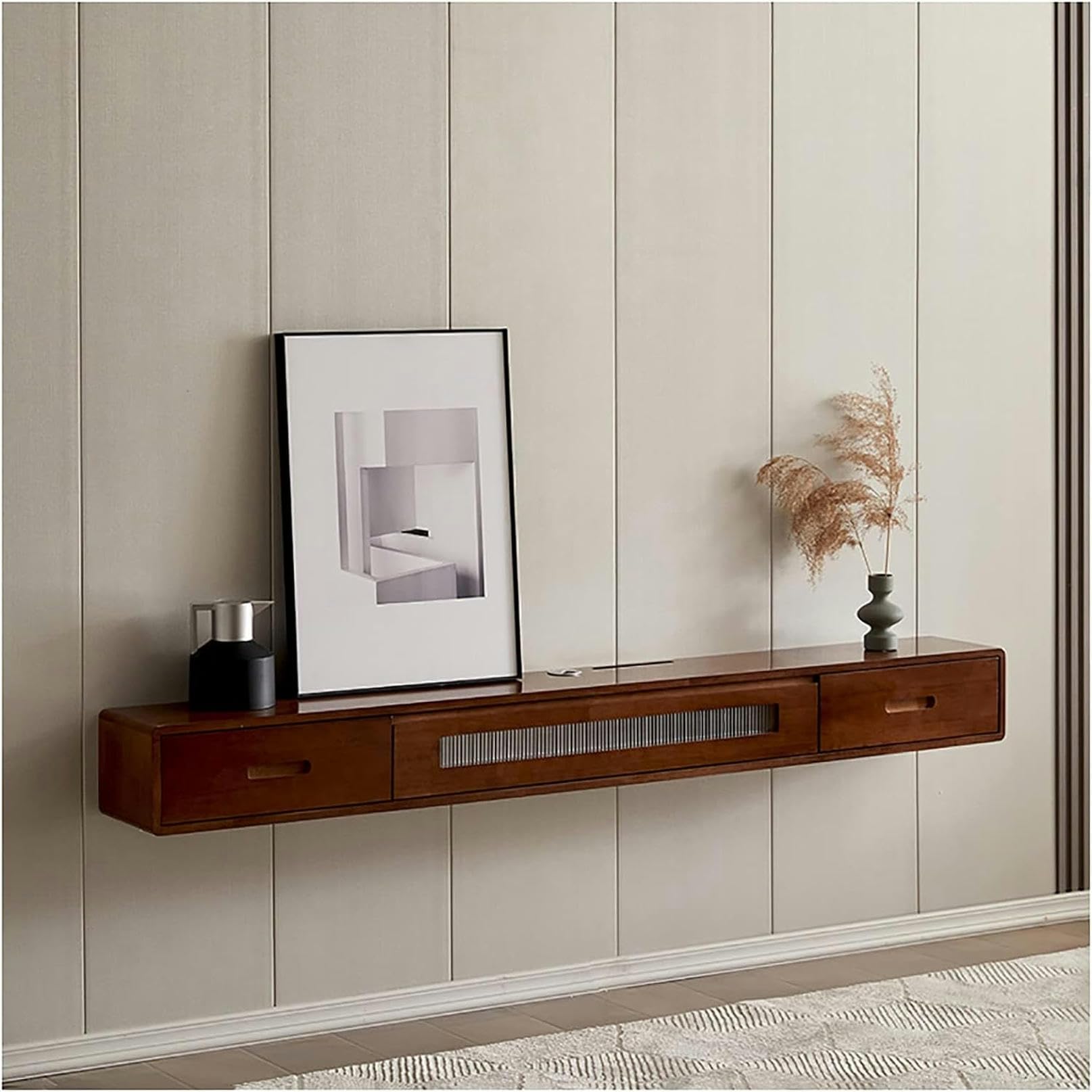 Supporto per TV sospeso da parete, console multimediale con spazio per soggiorno e ufficio, design salvaspazio moderno, mensola galleggiante per TV a schermo piatto, elegante decorazione per la casa