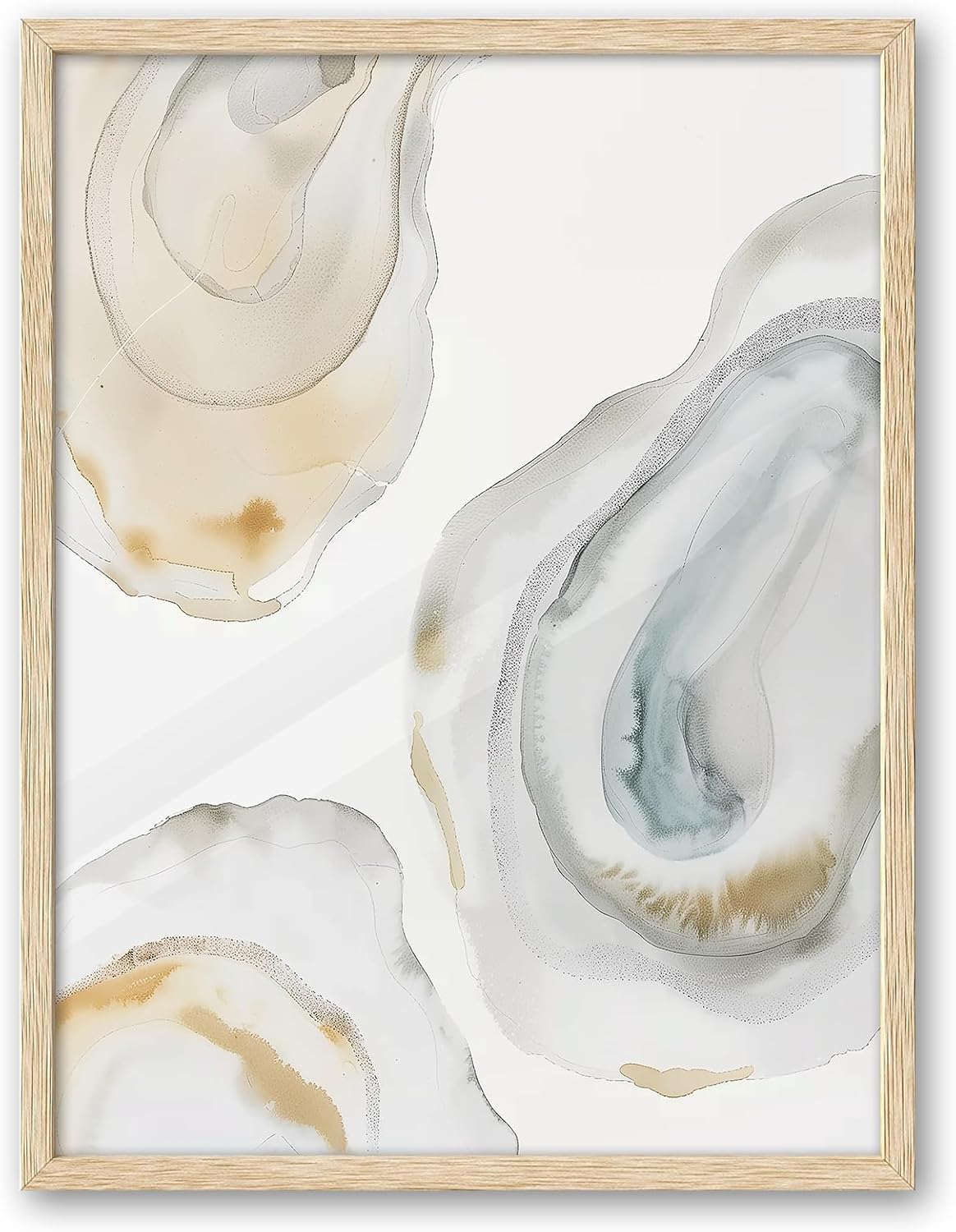 iHery Natural OAK Wood Abstract Coastal Oyster Framed Wall Art, Large 16x20 in Hamptons Style Beach House Decor Canvas Wall Art, Serene Shell Artwork Set of 1 For Bedroom Living Room Bathroom OAK Framed Coastal Oyster 20L" x 16W"