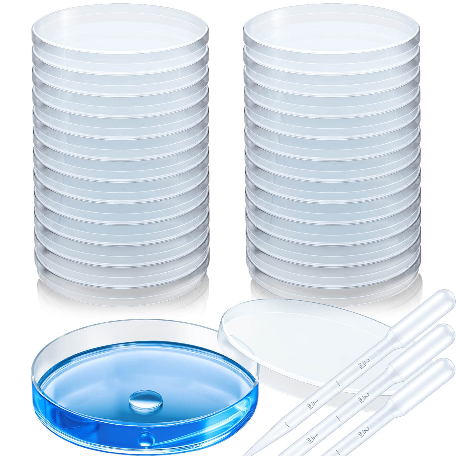 24 Pack Sterile Plastic Petri Dishes with Lid [Upgrade Thickness] 90mm Dia x 15mm Deep Clear Petri Dish for Lab Analysis, School Projects, Blood Samples, Bacteria, Microbial & Seed Cell Culture Dishe