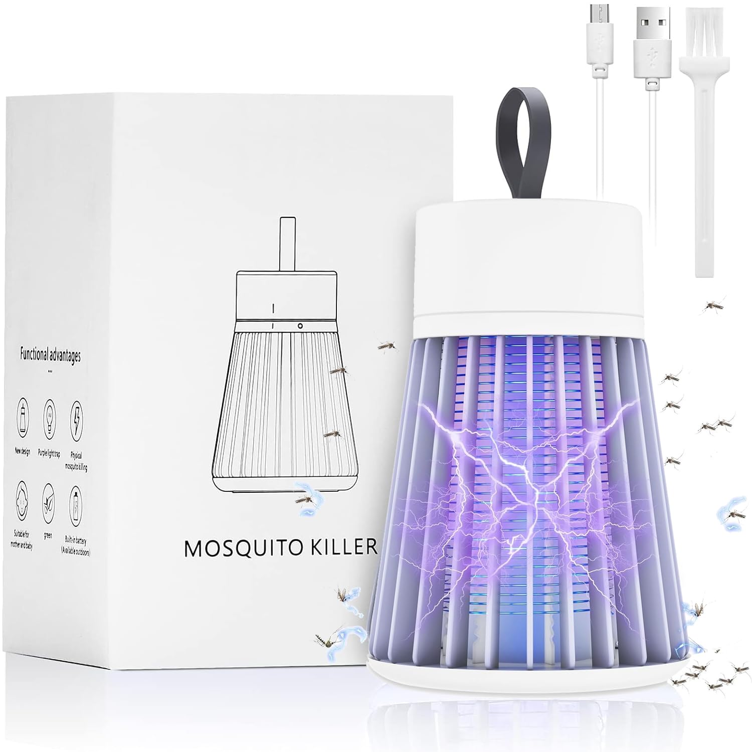YuFek Mosquito Killer Lamp, Fly Zapper Electric Indoor UK, 18W 1200mAh Rechargeable Fly Killer, 360° Attract Insect Bug Zapper For Outdoor Camping, Home Kitchen, Bedroom Dormitory, 20m² Coverage