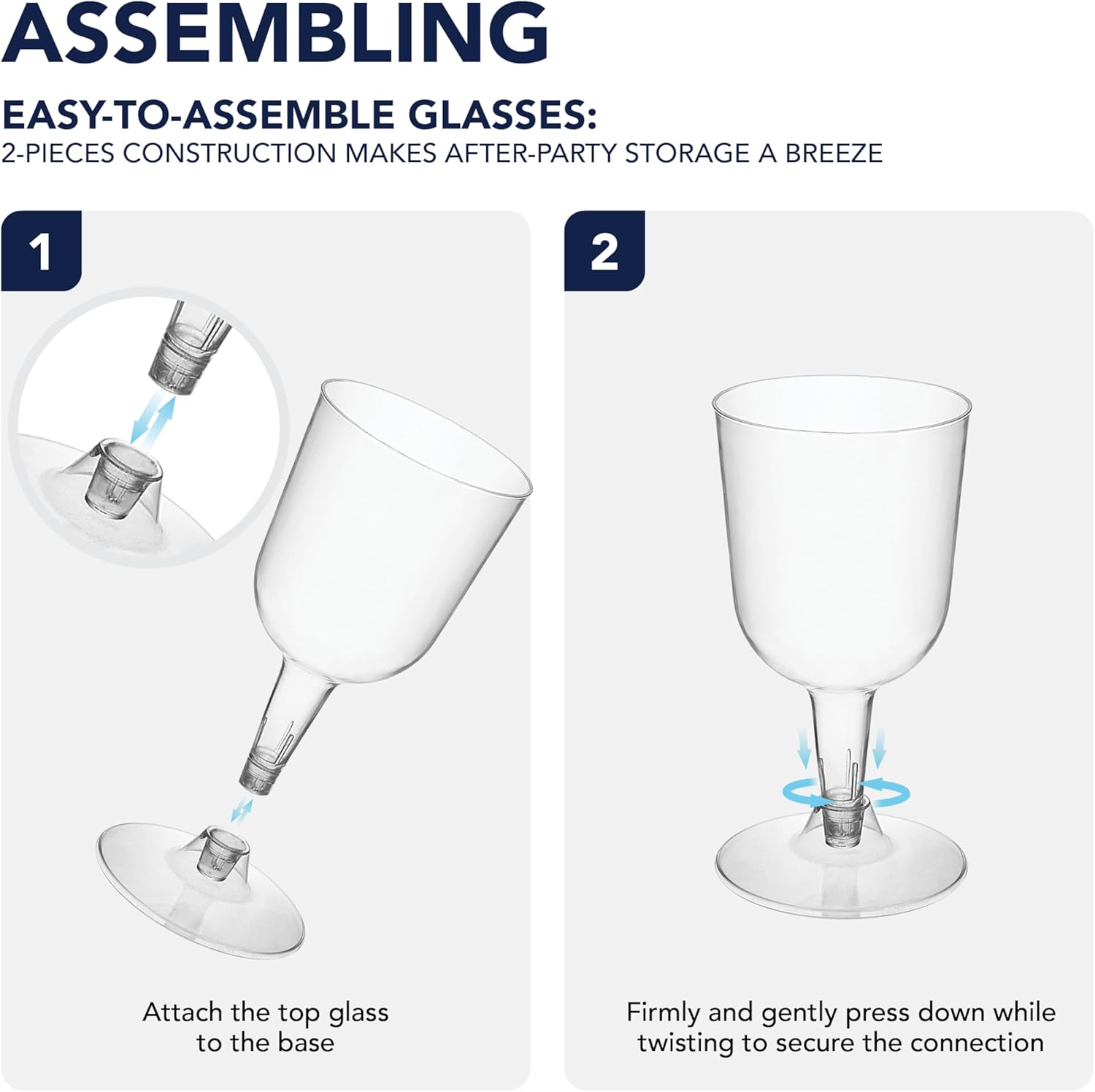 Party Essentials Disposable 2-Piece Plastic Wine Glasses/Stemmed Cups, For Drinks, Cold Beverages, Cupcakes, Desserts, Dips, Jellies, Snacks, Yogurt Parfaits, 7-Ounce, 100-Count, Clear