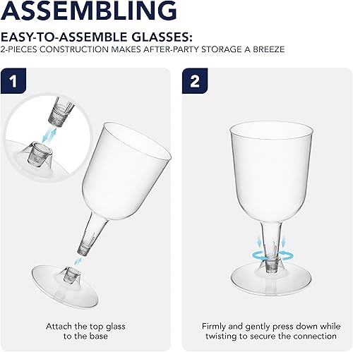 Miniatura 7 de Party Essentials Copas de vino desechables de plástico duro de dos piezas, 20 unidades, 7 onzas, transparente