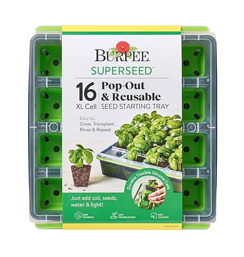 Burpee SuperSeed Seed Starting Tray | 16 XL Cell | Reusable & Dishwasher Safe | for Starting Vegetable Seeds, Flower Seeds & Herb Seeds | Indoor Grow Kit for Deep-Rooted Seedlings, Green - 16 XL Cells - Starter Tray