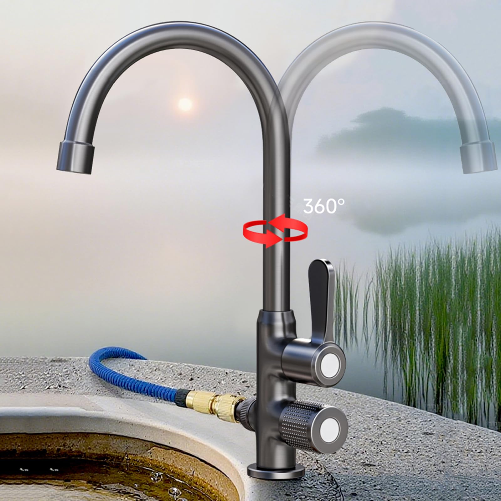 Rubinetto Giardino Doppia Uscita Interfaccia G1/2 Rubinetti Da Esterno Rubinetti Da Lavabo In Ottone Monoforo per Lavatrice,Cromo Placcato