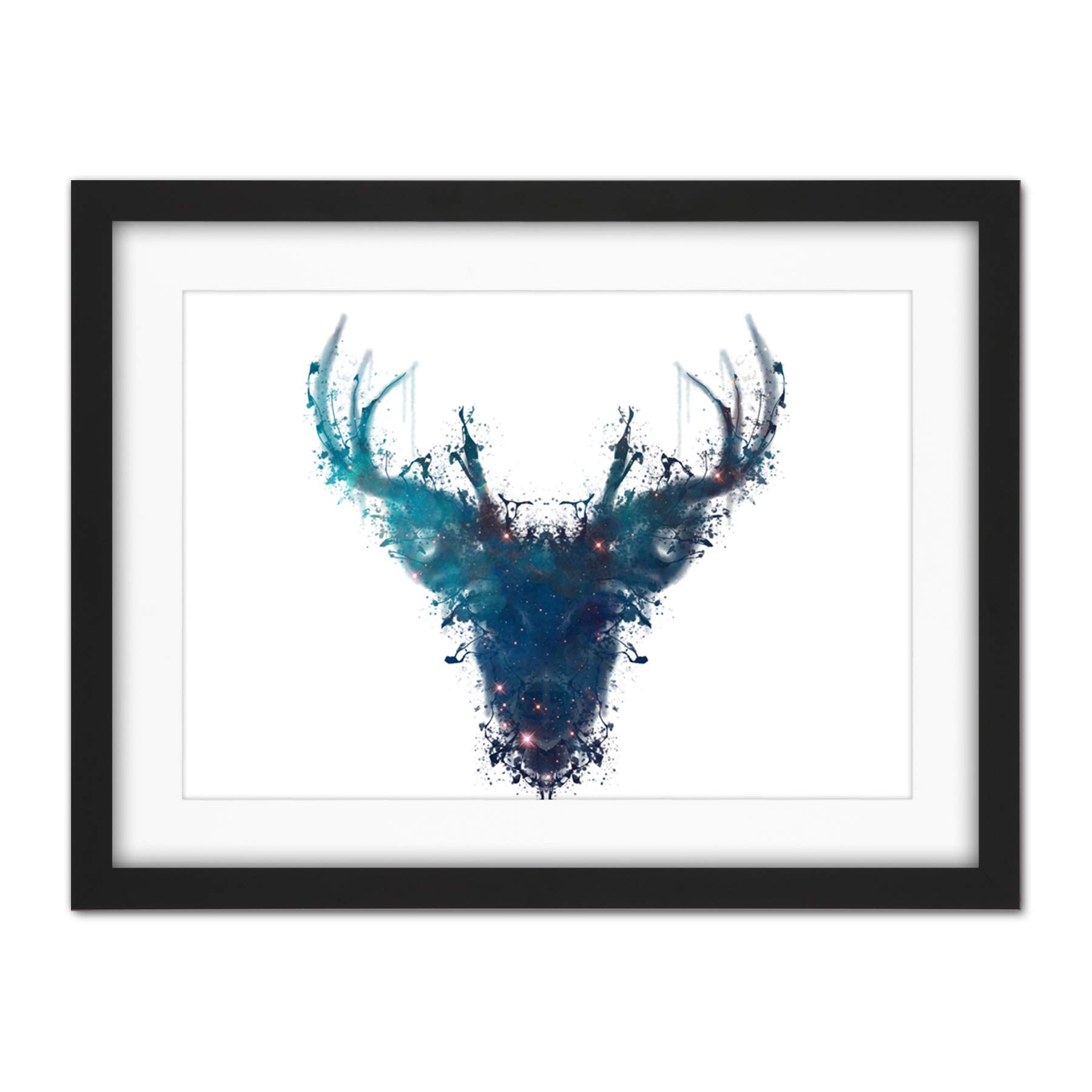 Wee Blue Coo Ink Splat Deer Stag Artwork Framed Wall Art Print 18X24 Inch