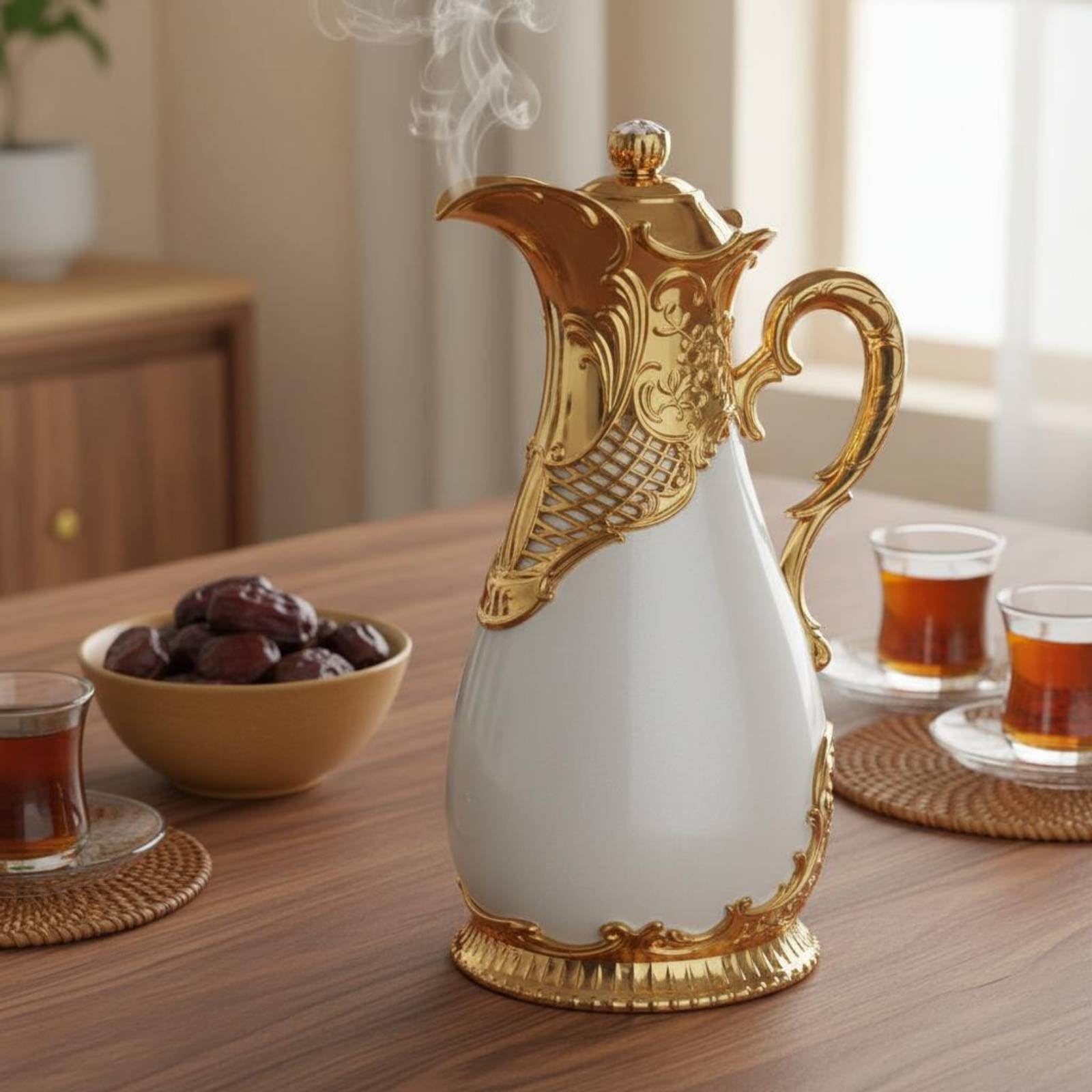 predolo Carafe Thermique Dorée Grande Capacité Théière Isotherme de Luxe pour Maison, Réception, Or Blanc, 800ML