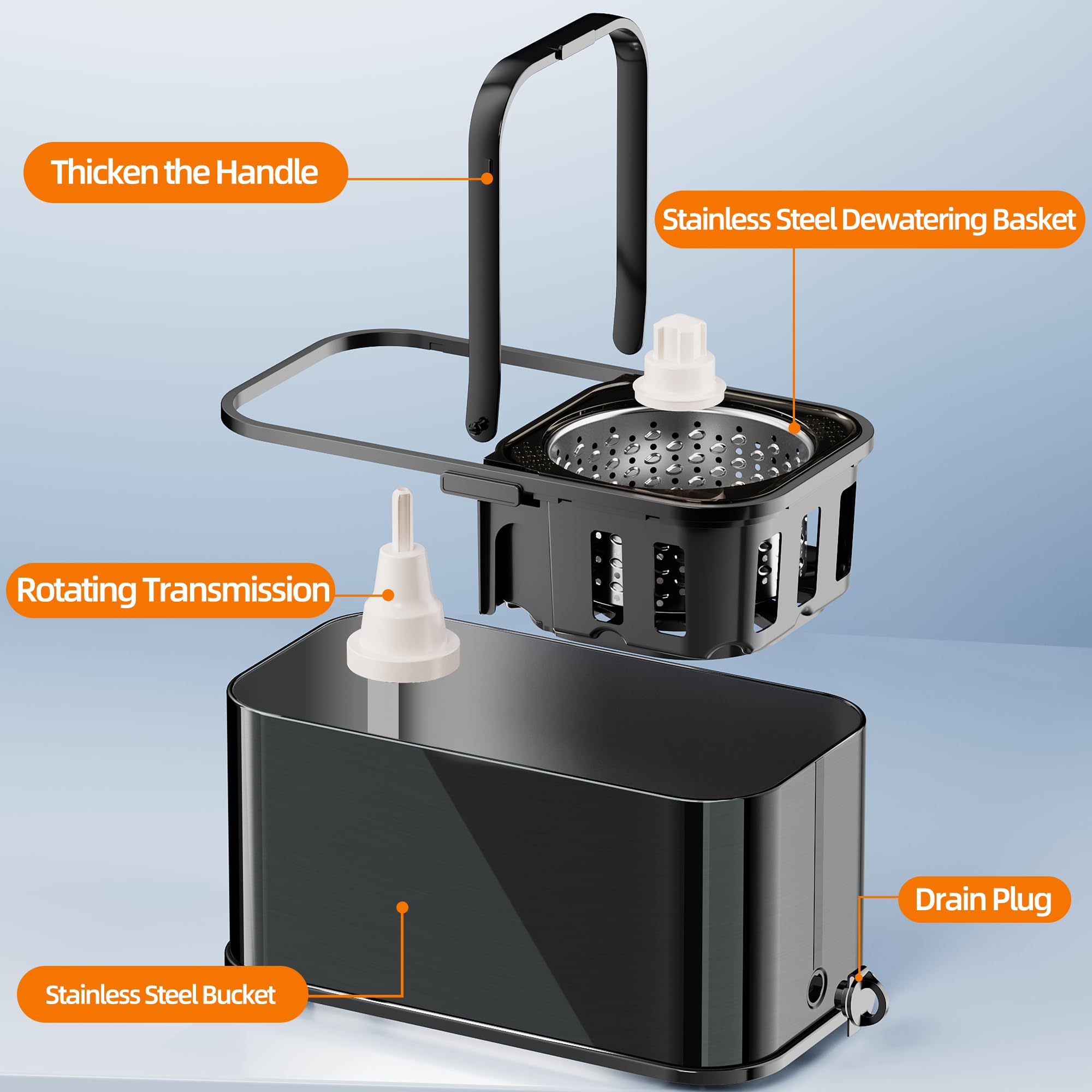 Juego de fregona giratoria y cubo, sistema de limpieza de piso giratorio de 360 grados con 4 recambios de cabezal de microfibra de repuesto, mango extensible de 53 pulgadas (negro)