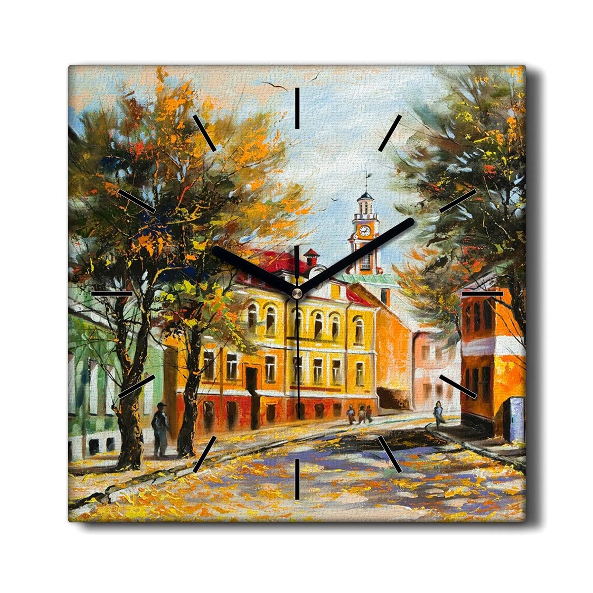 Peinture à l'automne de la Ville sur Horloge Murale Toile 30x30cm Salon