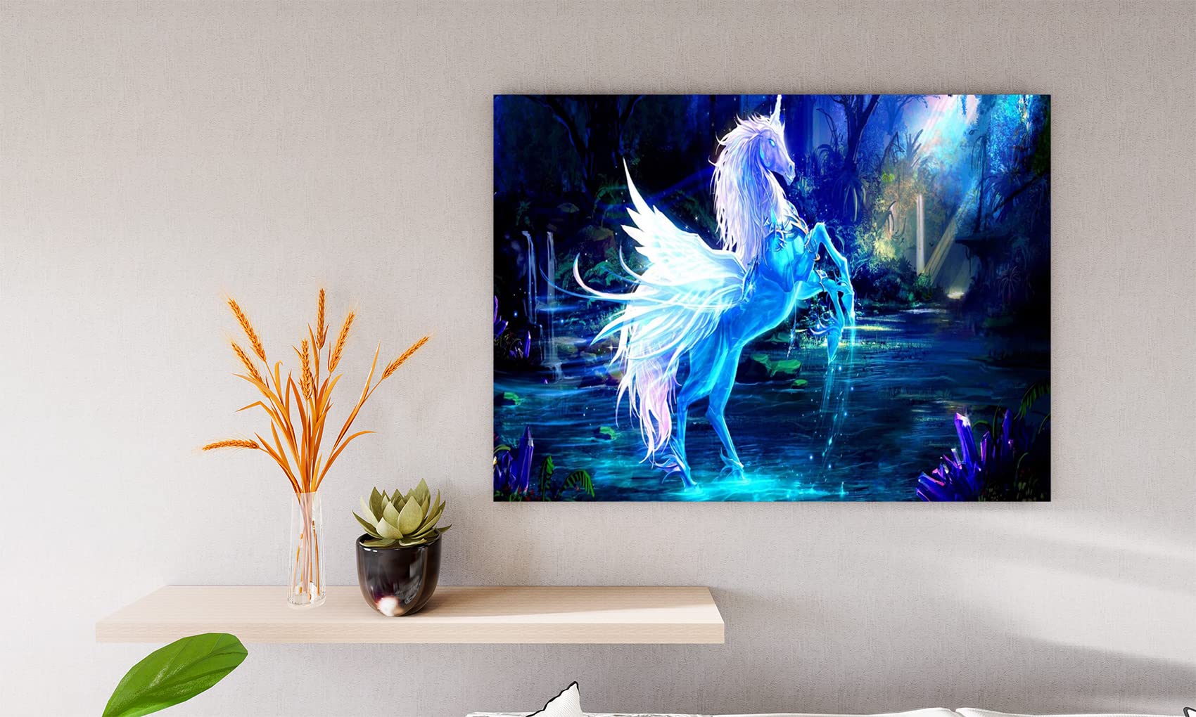 Xtreme Skins Designs Print Wooden Framed Canvas Wall Art Decoration Poster (14x10 Inch) - Crystal Unicorn