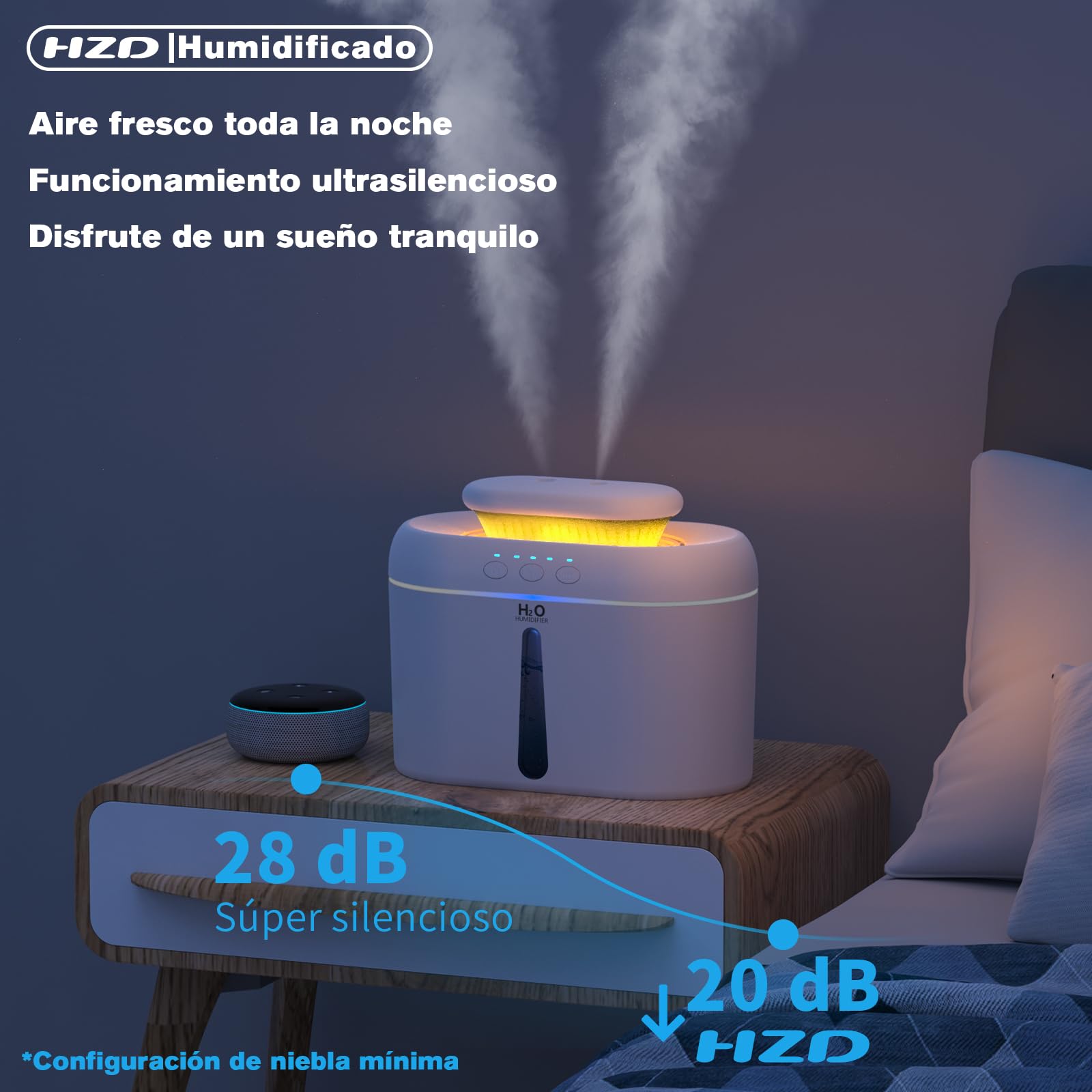 Humidificador, 2L Humidificador de Aire,20 dB Silencio Humificador de vapor frío para habitaciones de bebes,plantas y oficinas con temporizador de apagado automático y función de luz nocturna (Blanco)