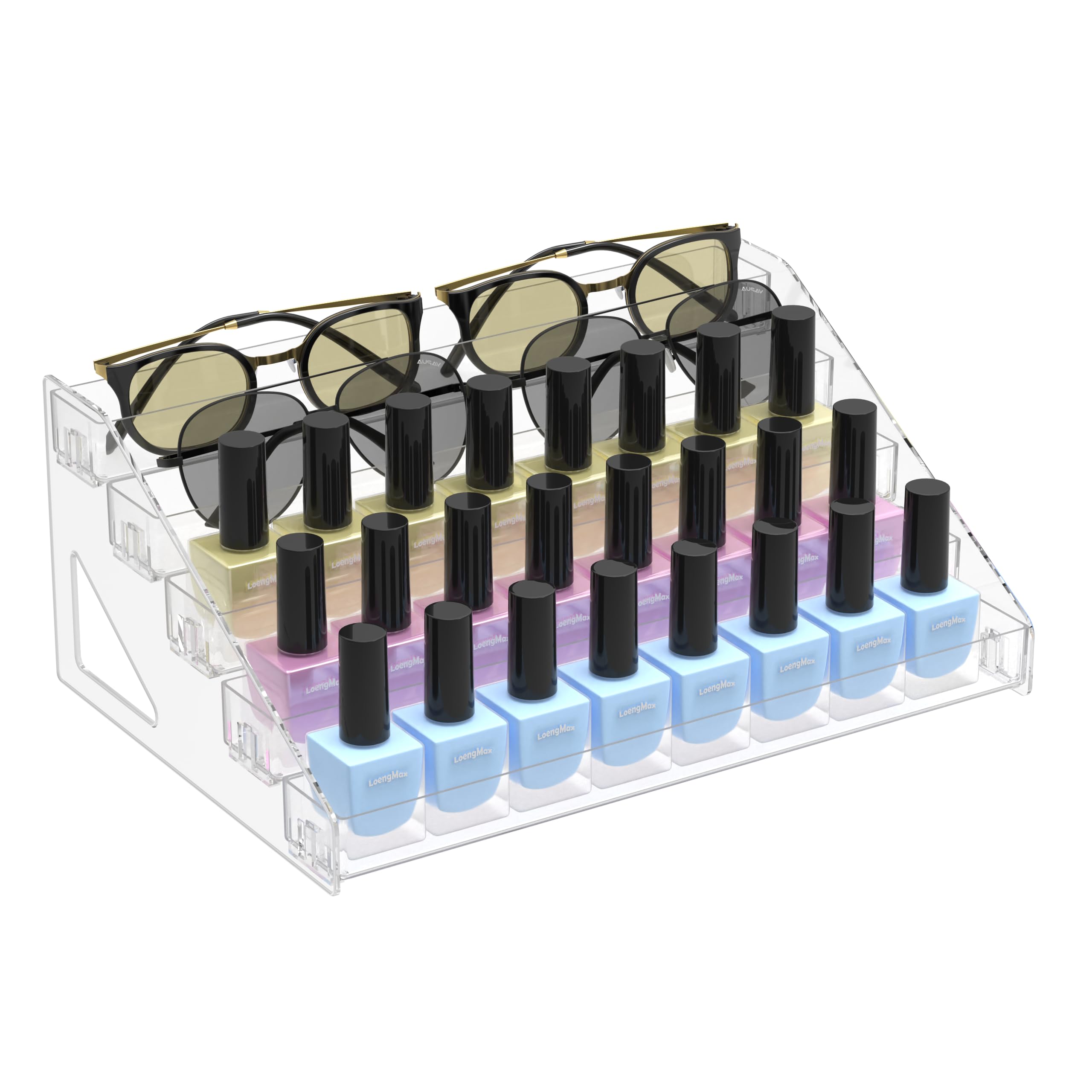Photo 1 of 5 Tier Nail Polish Organizer Holder | Multi-Purpose Storage Rack for Eyeshadow Palettes, Sunglasses, Eyeglasses & Essential Oils - Clear Acrylic Vanity Countertop Display Stand Holds 50+ Bottles