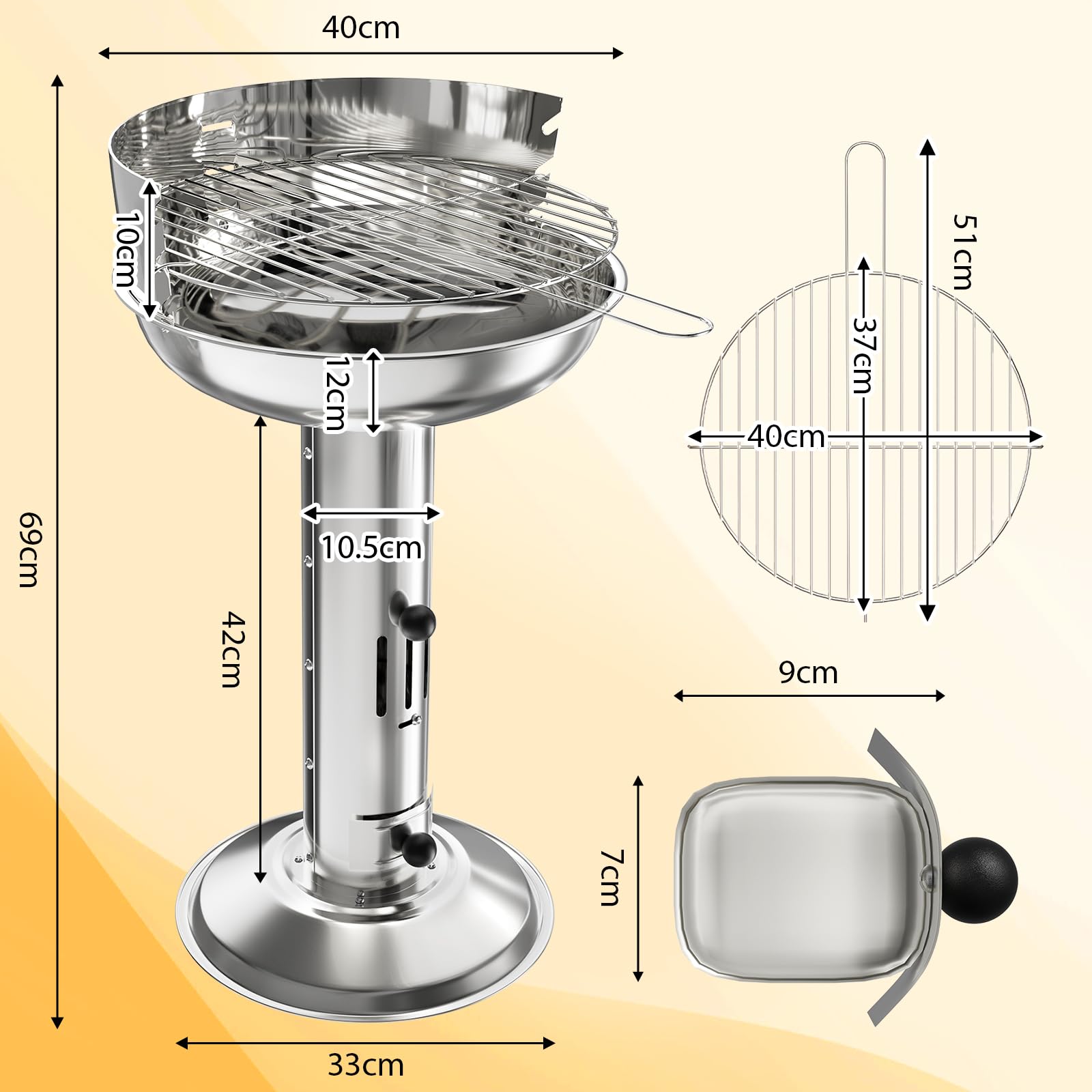 TLGREEN Barbecue a colonna in acciaio inox, Barbecue da esterno 40*40*69cm