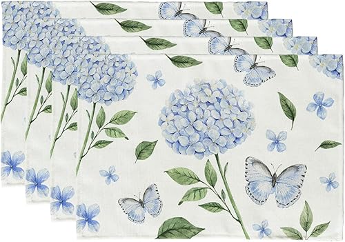 ARKENY Camino de mesa de verano con flores de hortensias de mariposa de 13 x 48 pulgadas decoración de primavera de temporada casa de campo interior