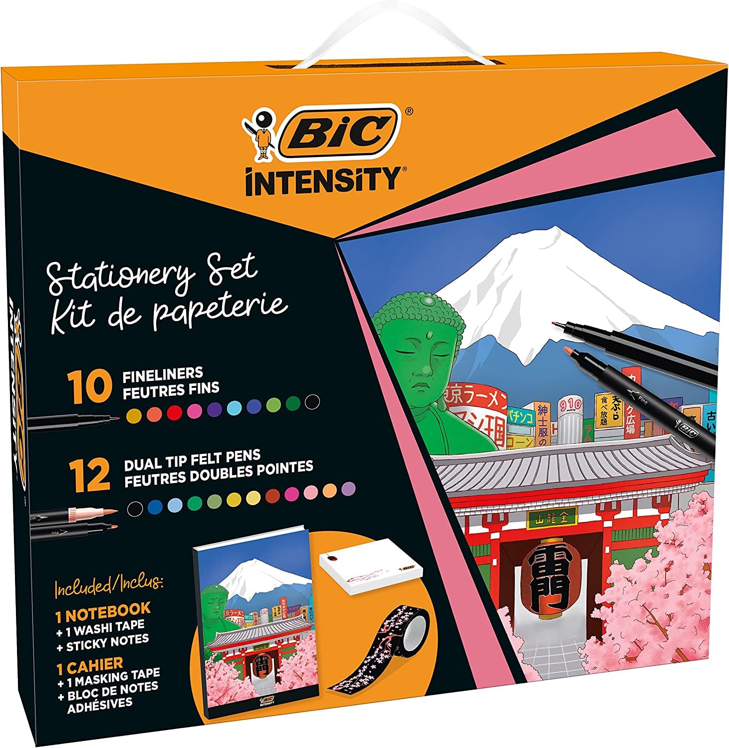 BIC Intensity Set de Creatividad con Inspiración Japonesa, Incluye 10 Rotuladores de Punta Fina, 12 de Doble Punta, Cuaderno y Adornos para Agendas y Proyectos Creativos. Ideal para Regalo