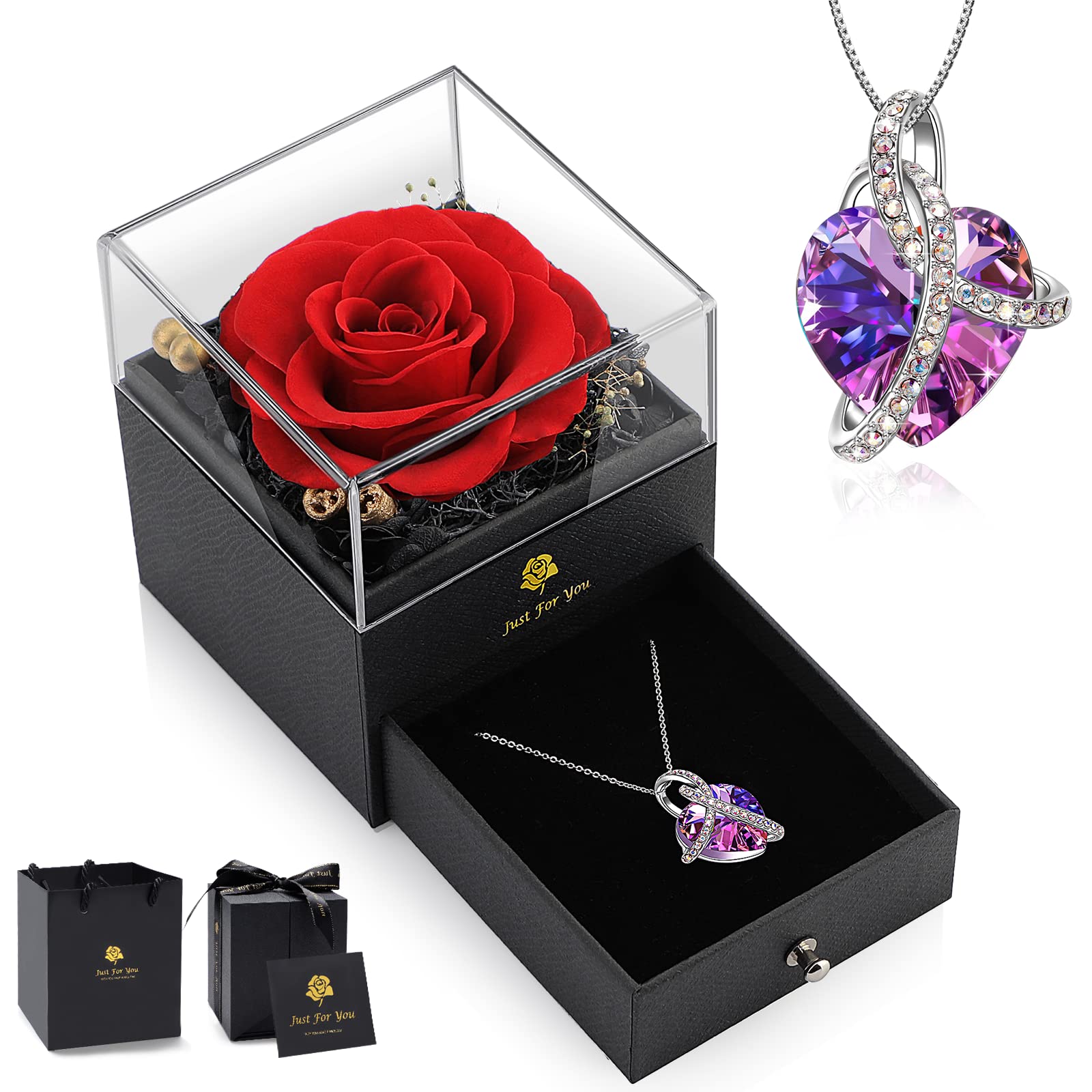 S SIVERY Women Gifts Ideas for Christmas, Preserved Forever Real Rose Gift with Necklace, Love