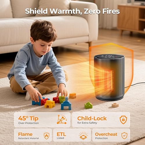 Miniatura 5 de R.W.FLAME Calentadores de espacio pequeño para uso en interiores, mini calentadores eléctricos portátiles con termostato y control remoto,