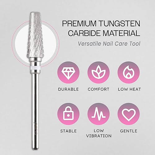 Miniatura 57 de PANA Broca de carburo de uñas 5 en 1 – Uso de rotación bidireccional para zurdos y diestros – acrílico de eliminación rápida o gel duro – vástago