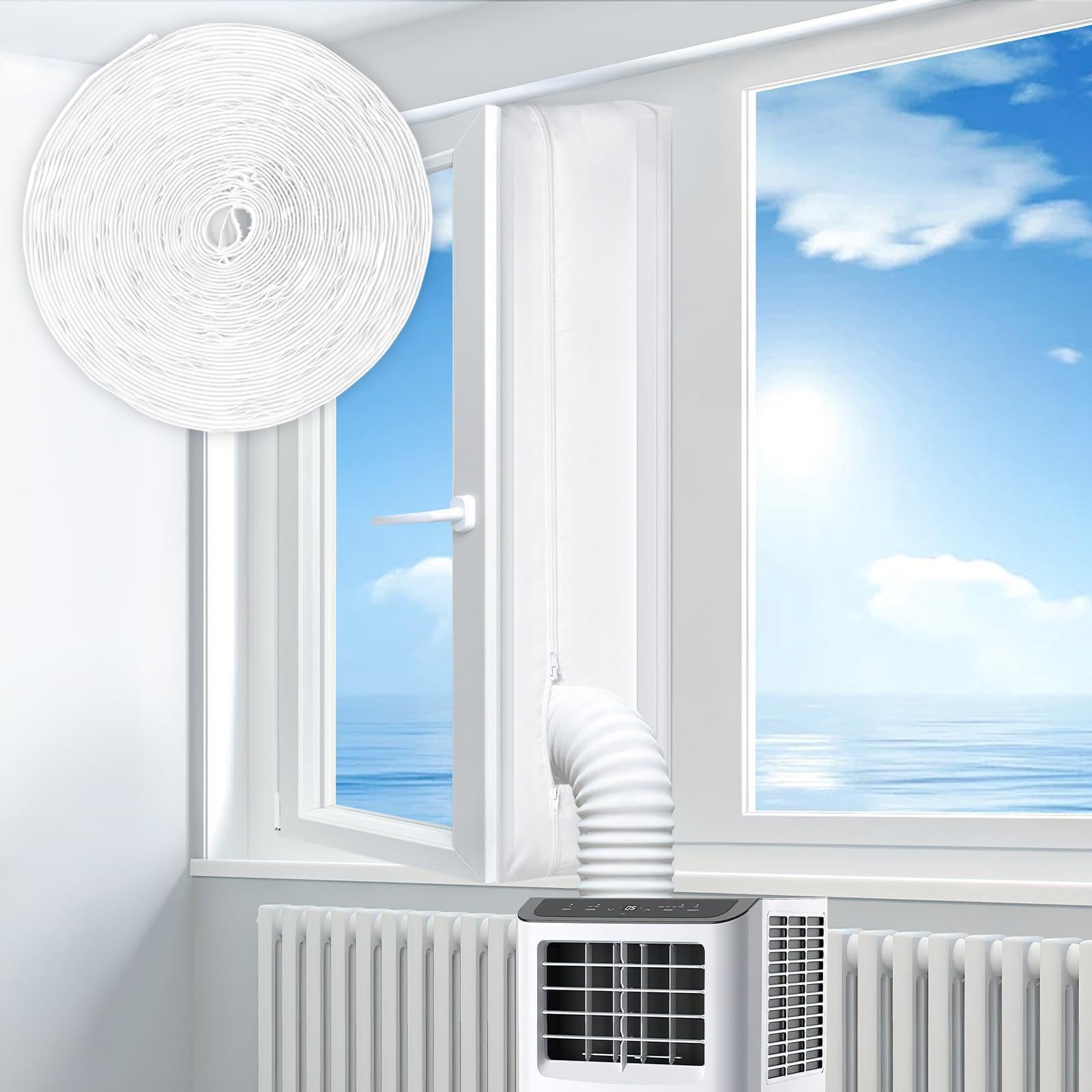 Syixute White 400Cm Air Conditioner Window Seal,Air Exchange Guards With Zip And Hook Tape,Universal Window Seal Kit For Portable Acs And Tumble Dryers