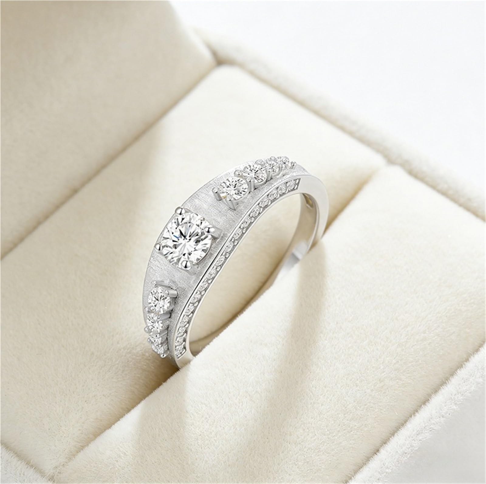 Uniseks S925 Sterling Silver Okrągły Moissanite Naprzemienny Szczotkowany Pierścień