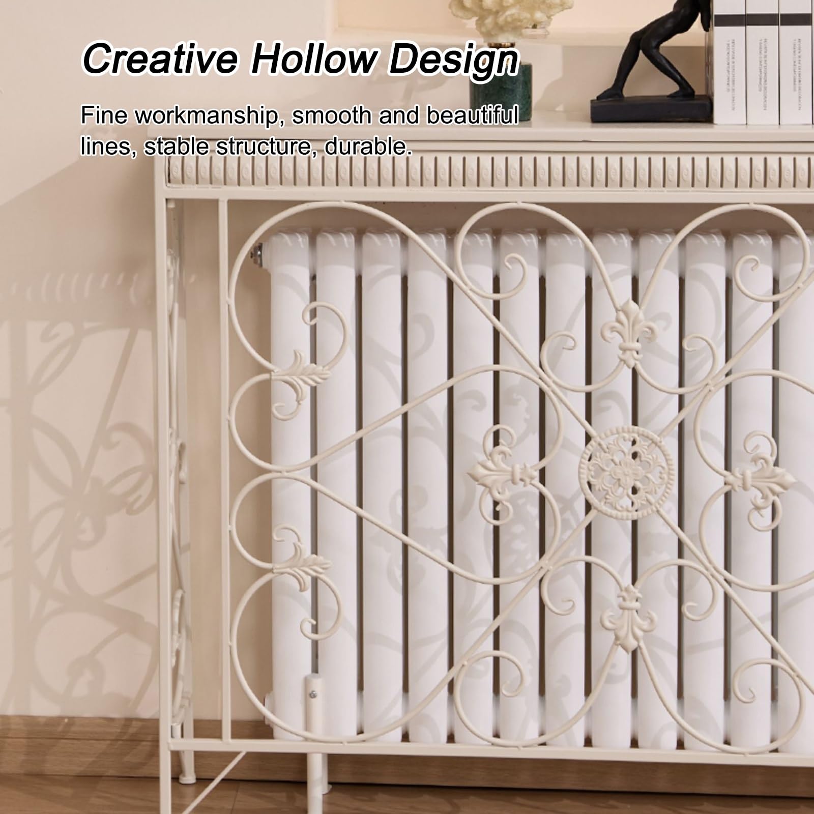 Copritermosifone con Piano in Legno, Copricalorifero Moderno Decorativo in Ferro Battuto, Mobiletto Decorativo per Soggiorno, Camera da Letto, Ingresso(White,90x24x80cm/35x9x31in)