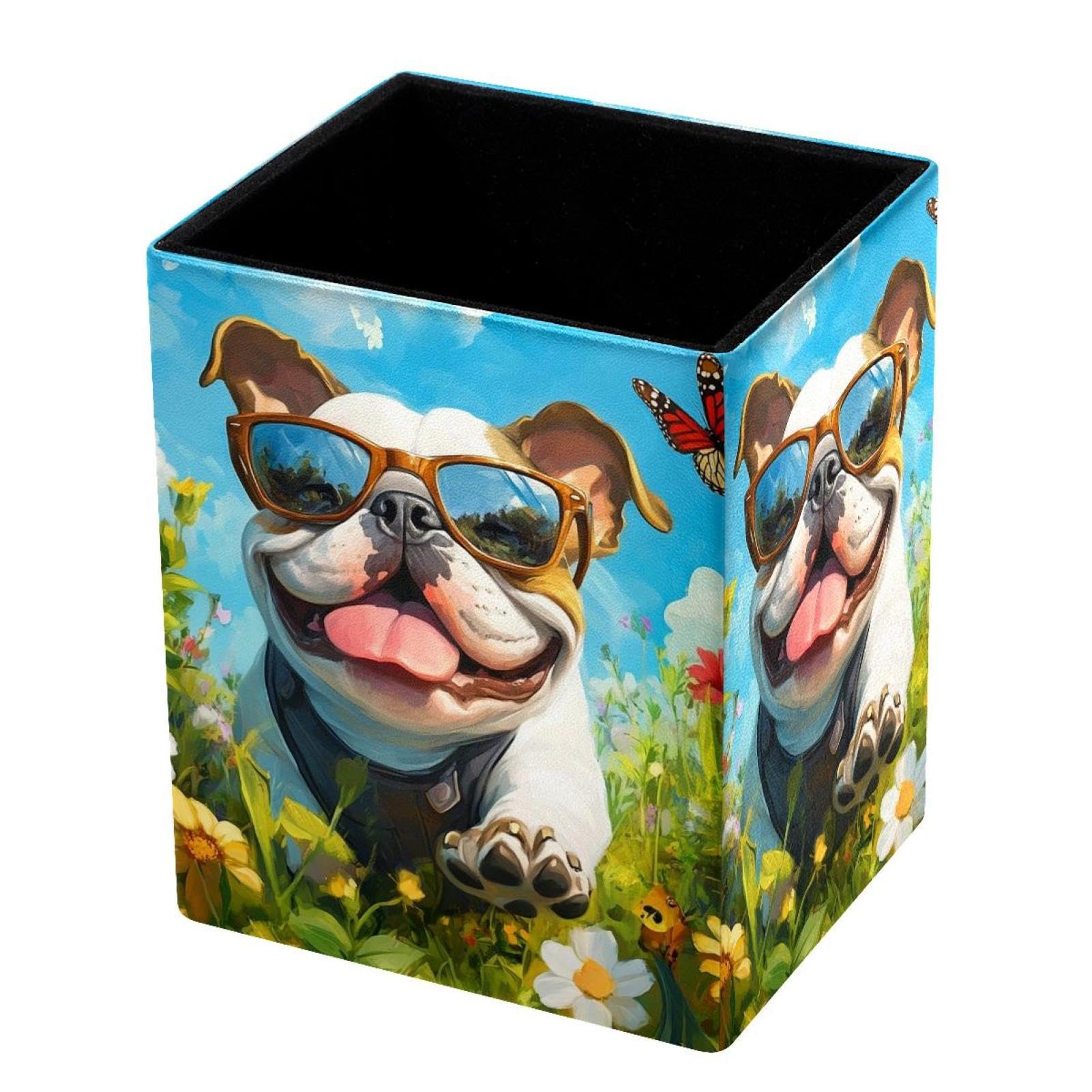 VAPOKF Pencil Holders for Desk, Handsome French Bulldog Printed Pen Holders Pen Pot Makeup Brushes Storage Desktop Stationery Supplies Organiser for Home Office